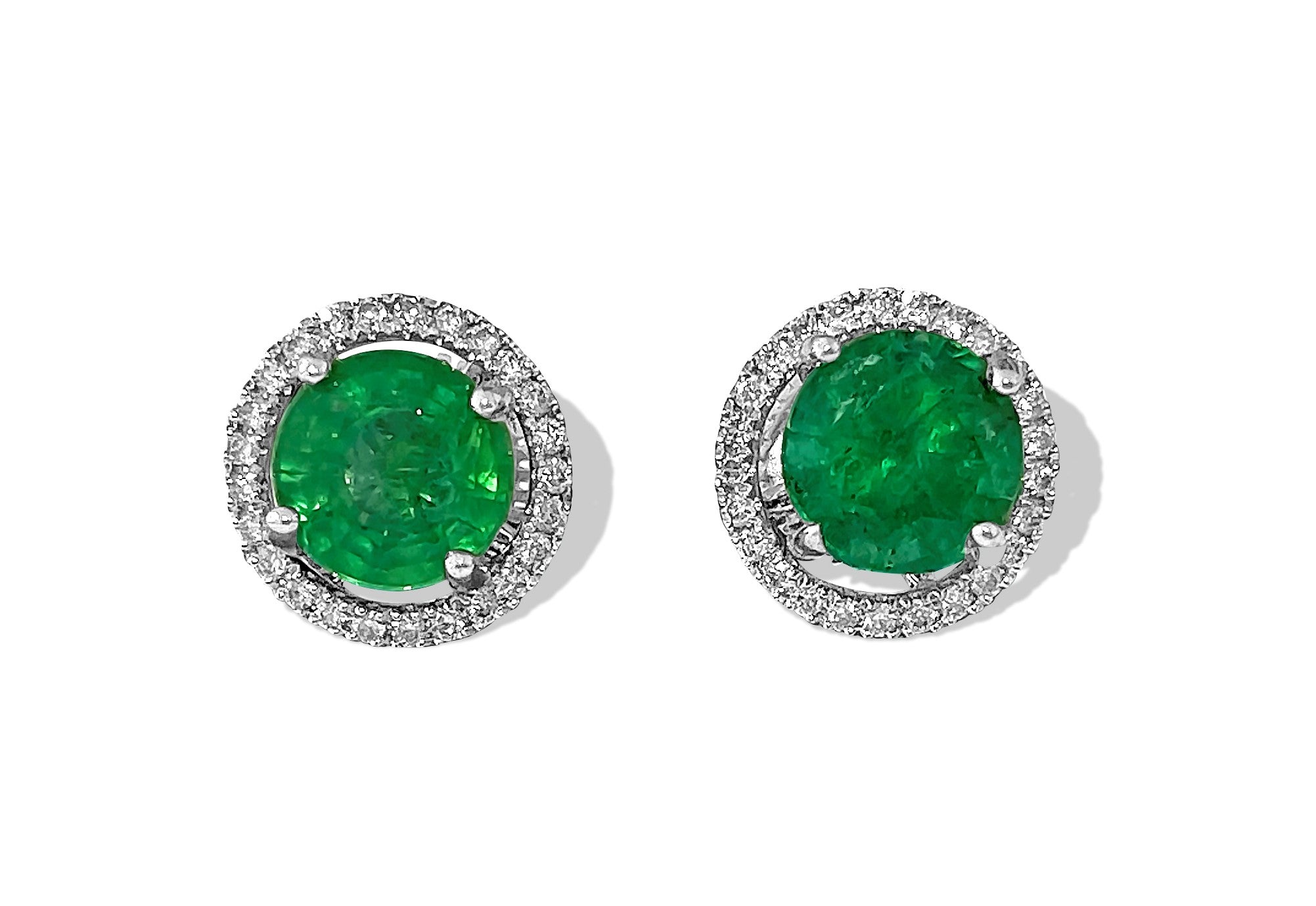 14k Gold 2.50 Carat Emerald Diamond Stud Earrings
