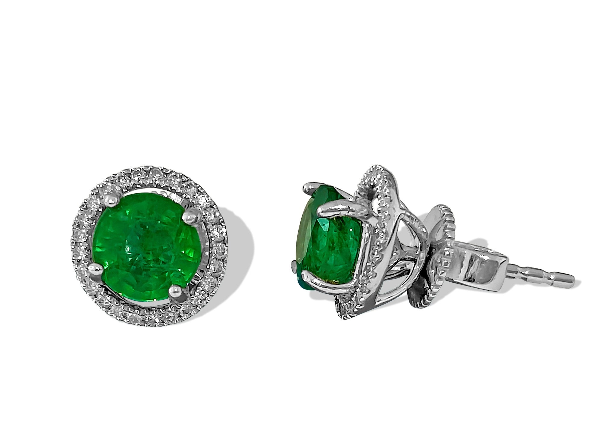 14k Gold 2.50 Carat Emerald Diamond Stud Earrings