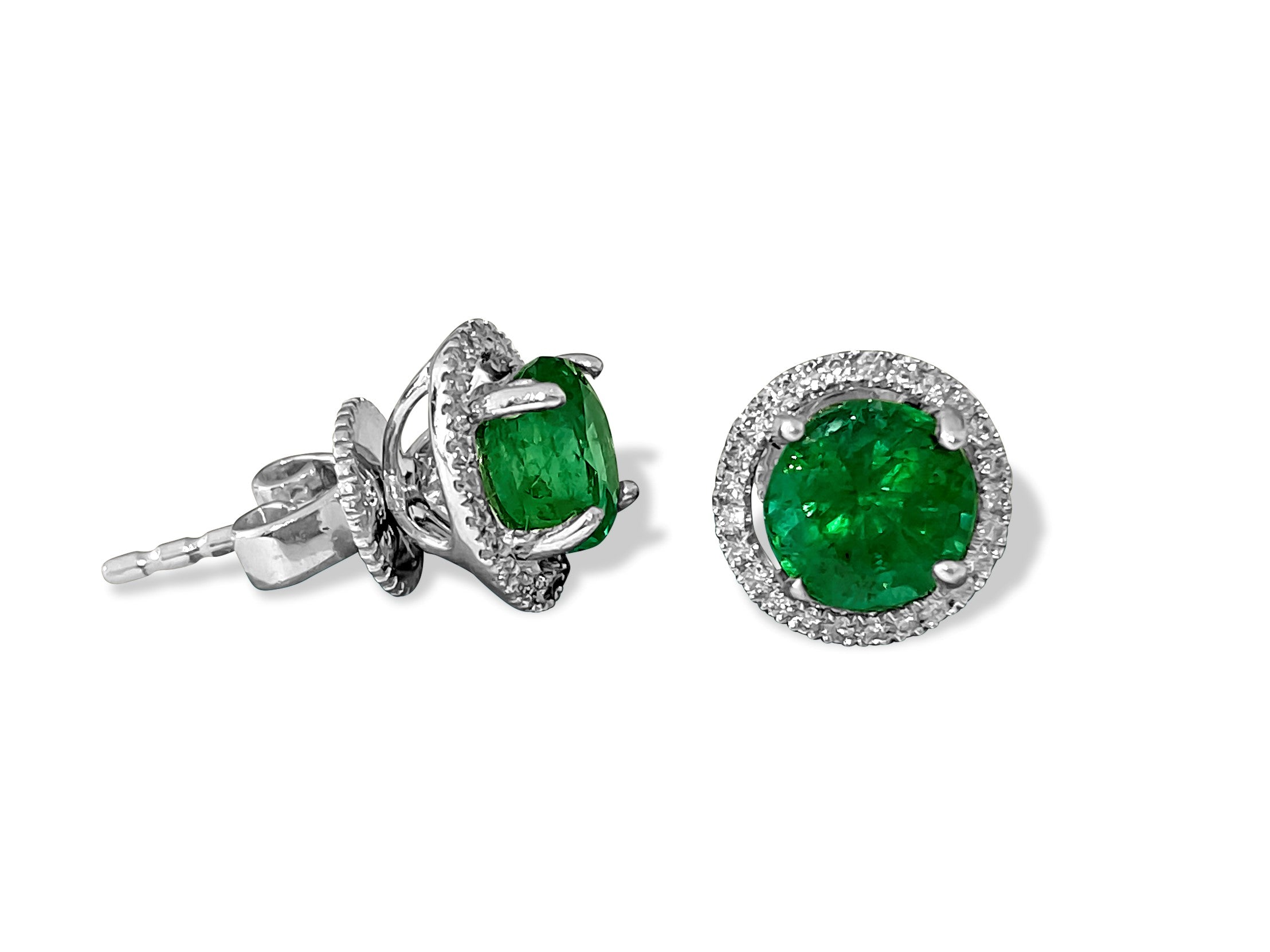 14k Gold 2.50 Carat Emerald Diamond Stud Earrings
