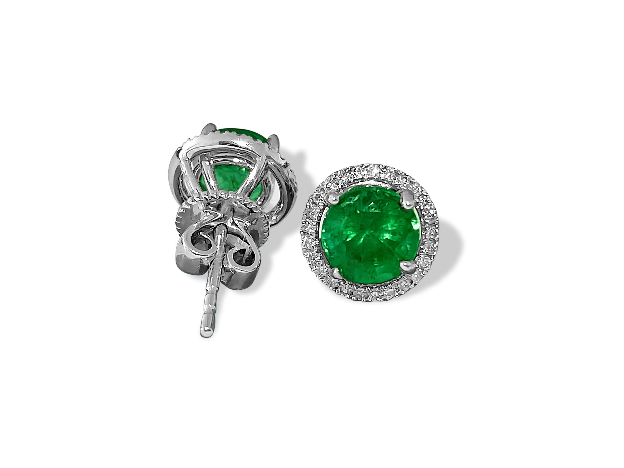14k Gold 2.50 Carat Emerald Diamond Stud Earrings