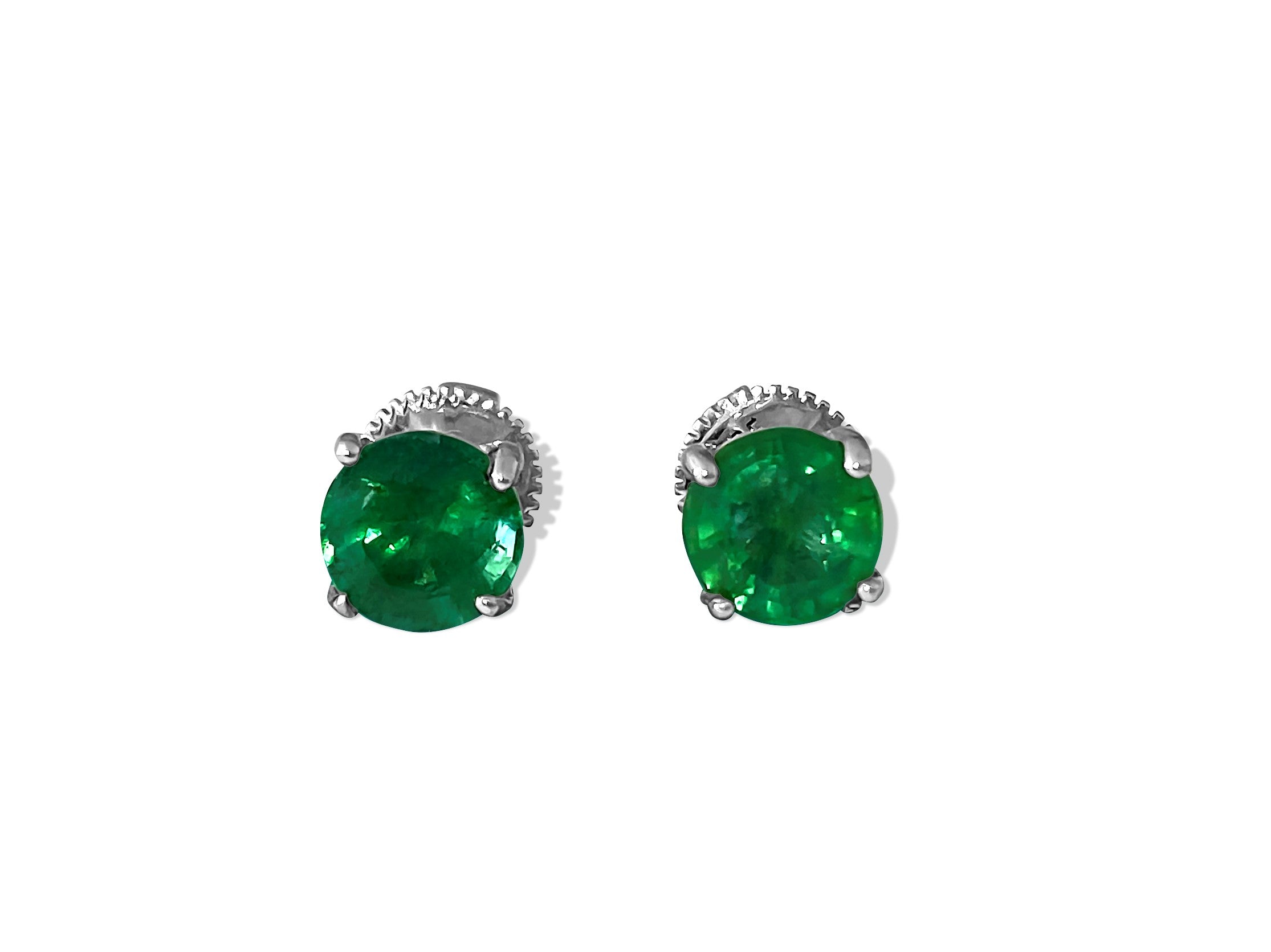 14k Gold 2.50 Carat Emerald Diamond Stud Earrings