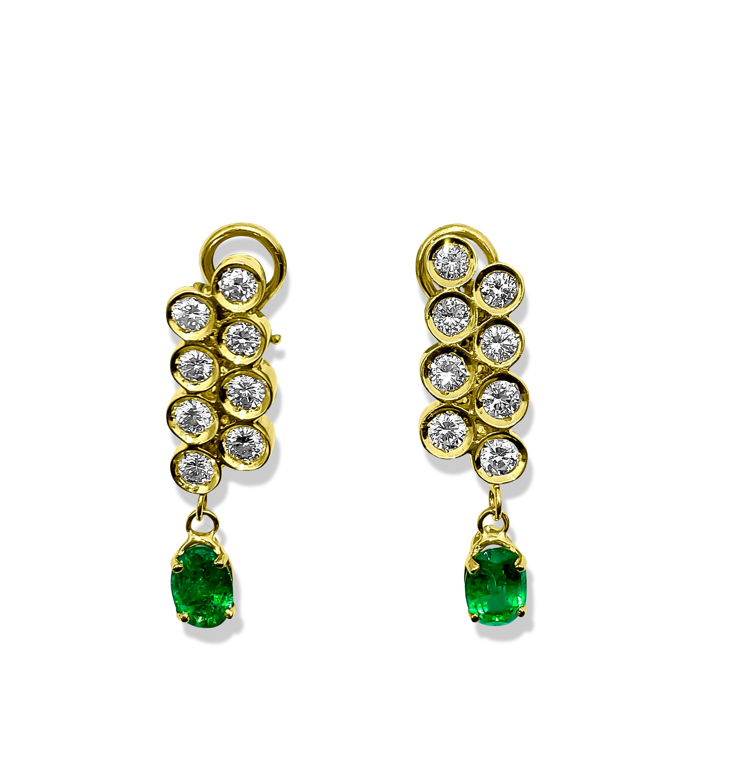 Womens 3.50ct Diamond & Emerald Dangle Earrings