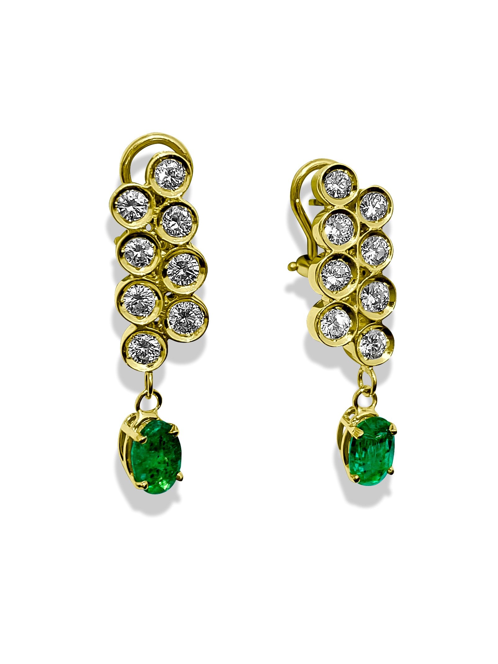 Womens 3.50ct Diamond & Emerald Dangle Earrings