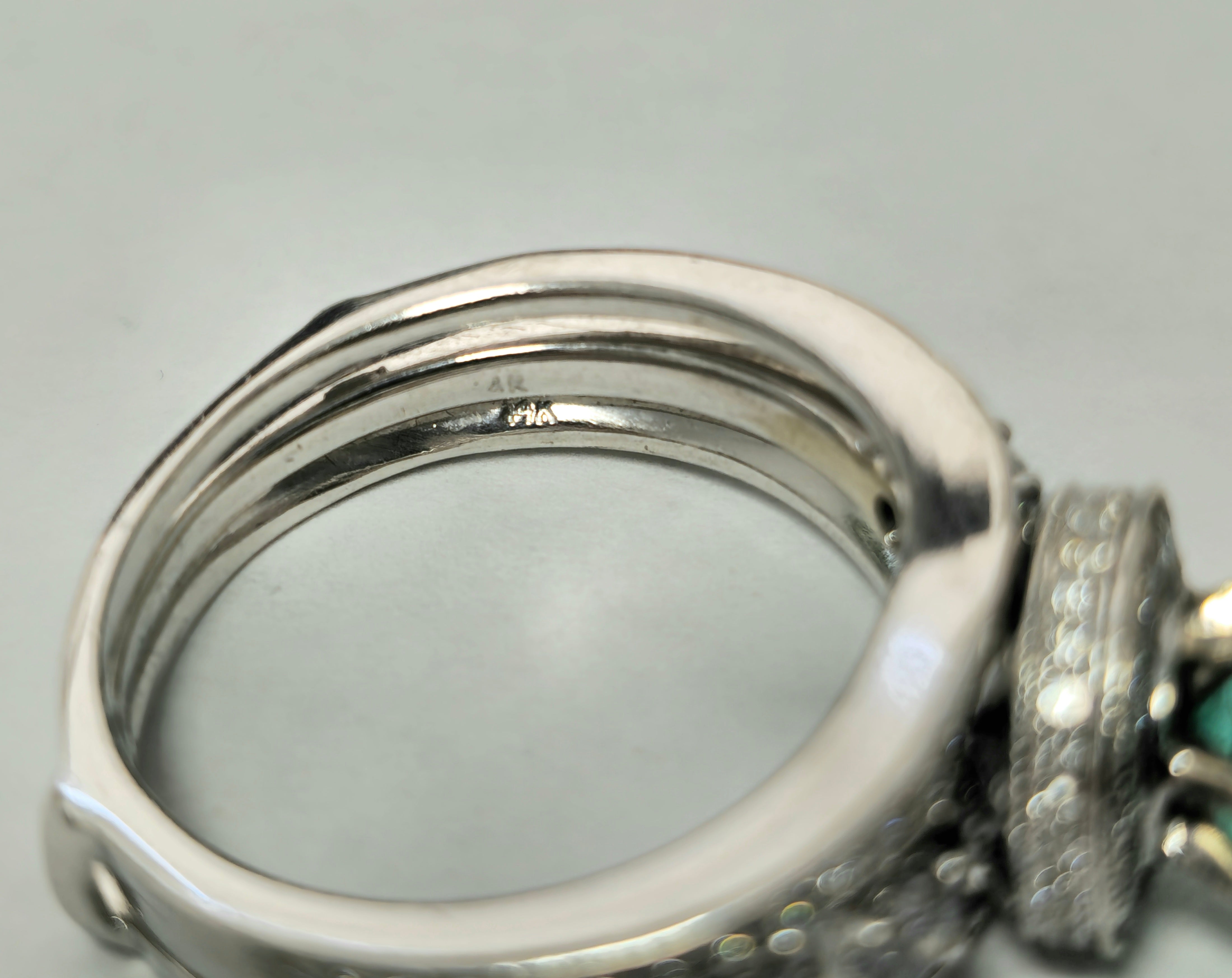 Art Deco, Emerald & Diamond Ring in 14k White Gold.