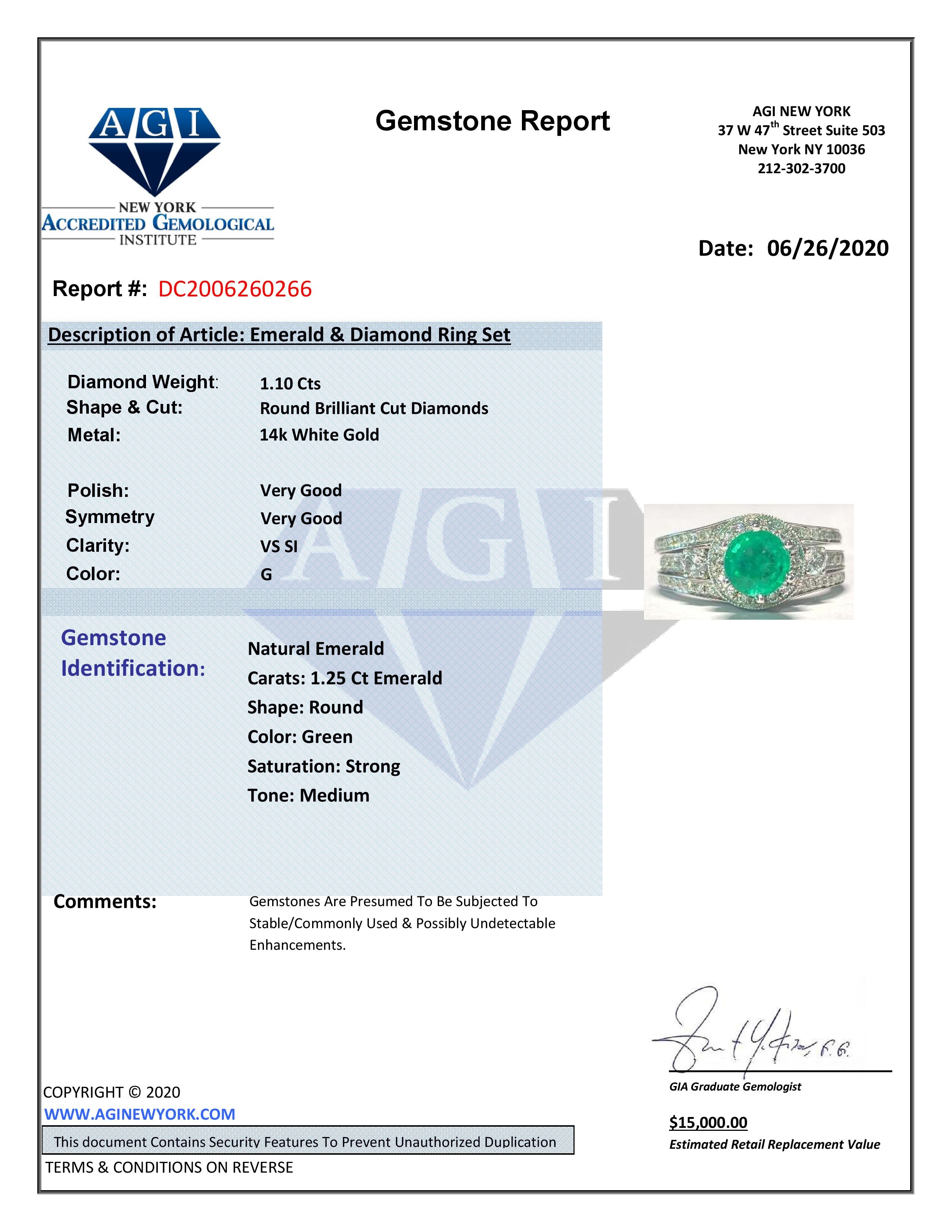 Art Deco, Emerald & Diamond Ring in 14k White Gold.