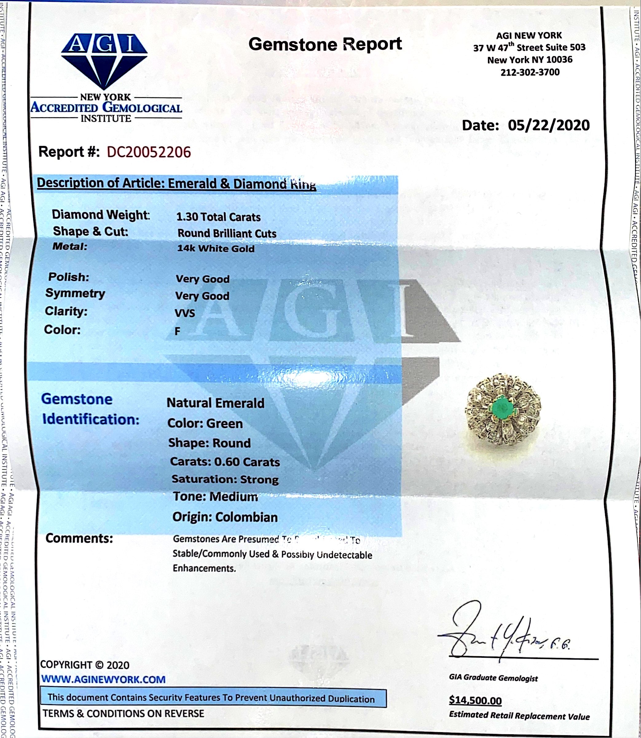 1.60ct VVS Diamond & Emerald in 14k Ring (Certified)