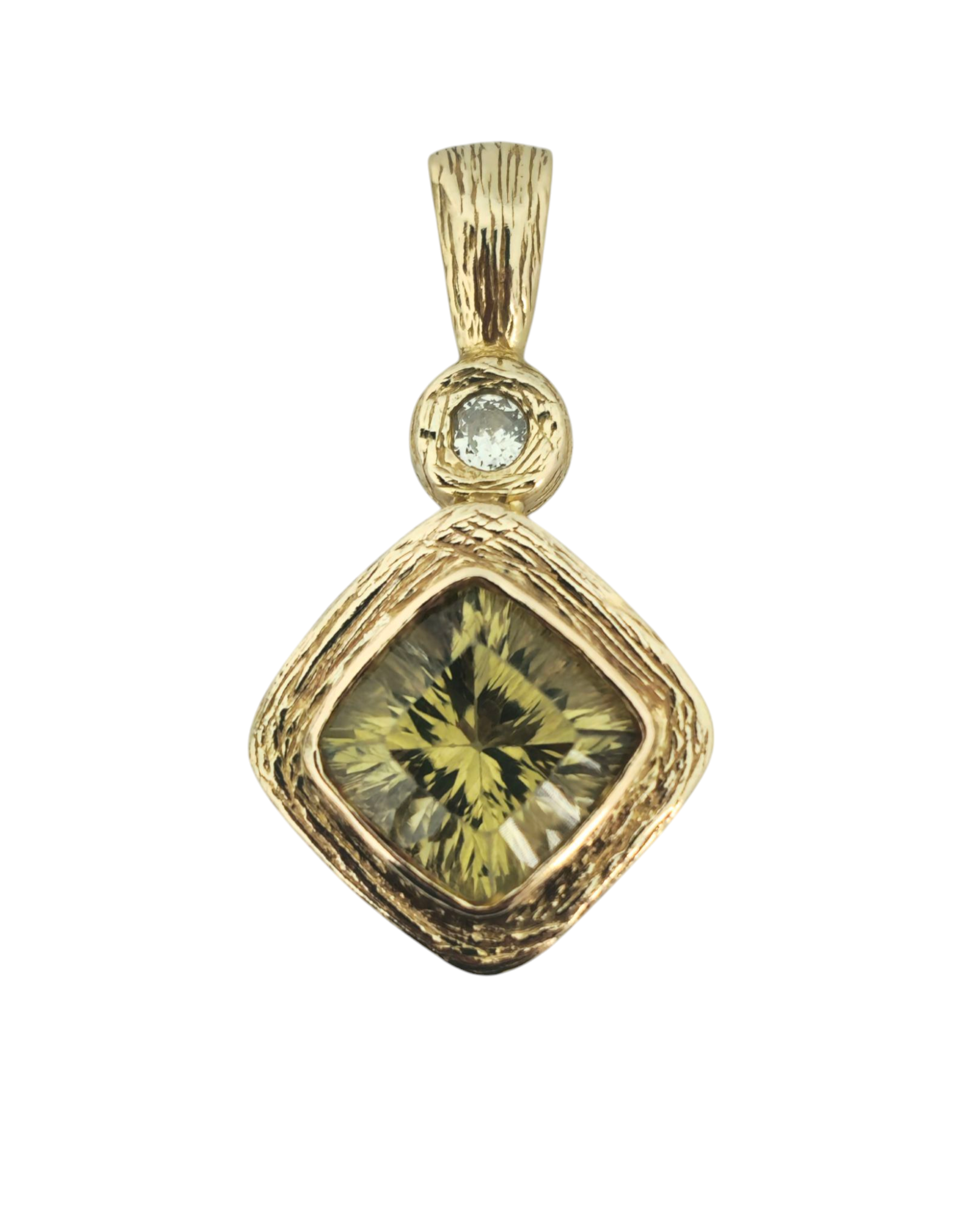 Handmade Peridot & Diamond Pendant in 14k Yellow Gold