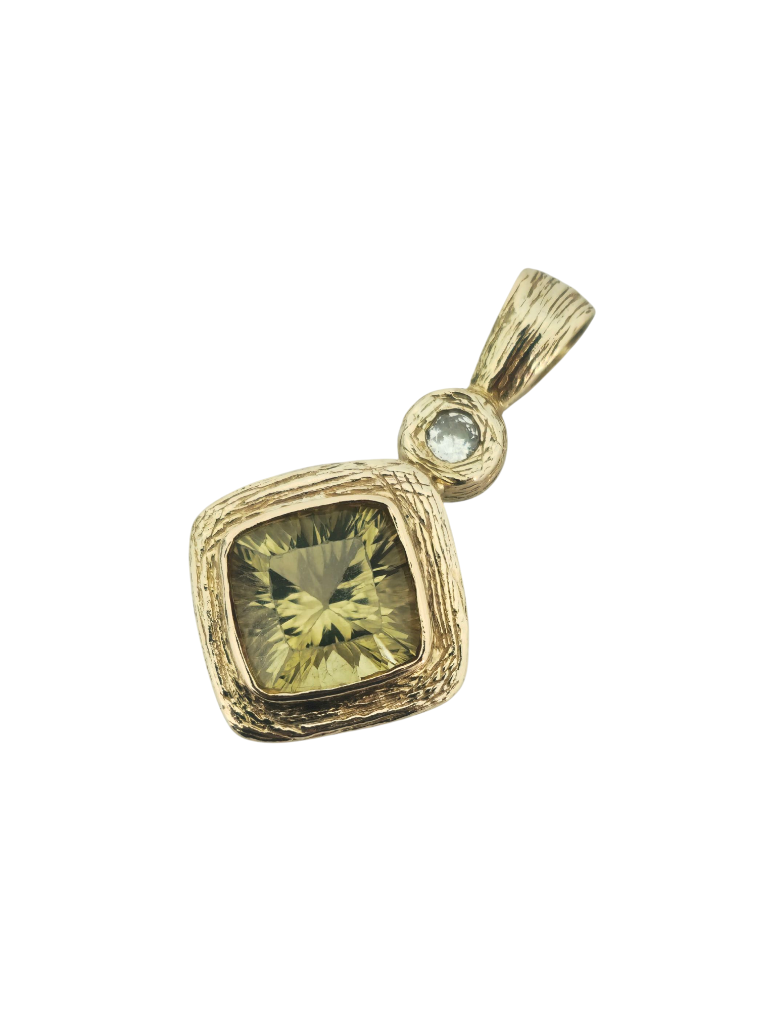 Handmade Peridot & Diamond Pendant in 14k Yellow Gold