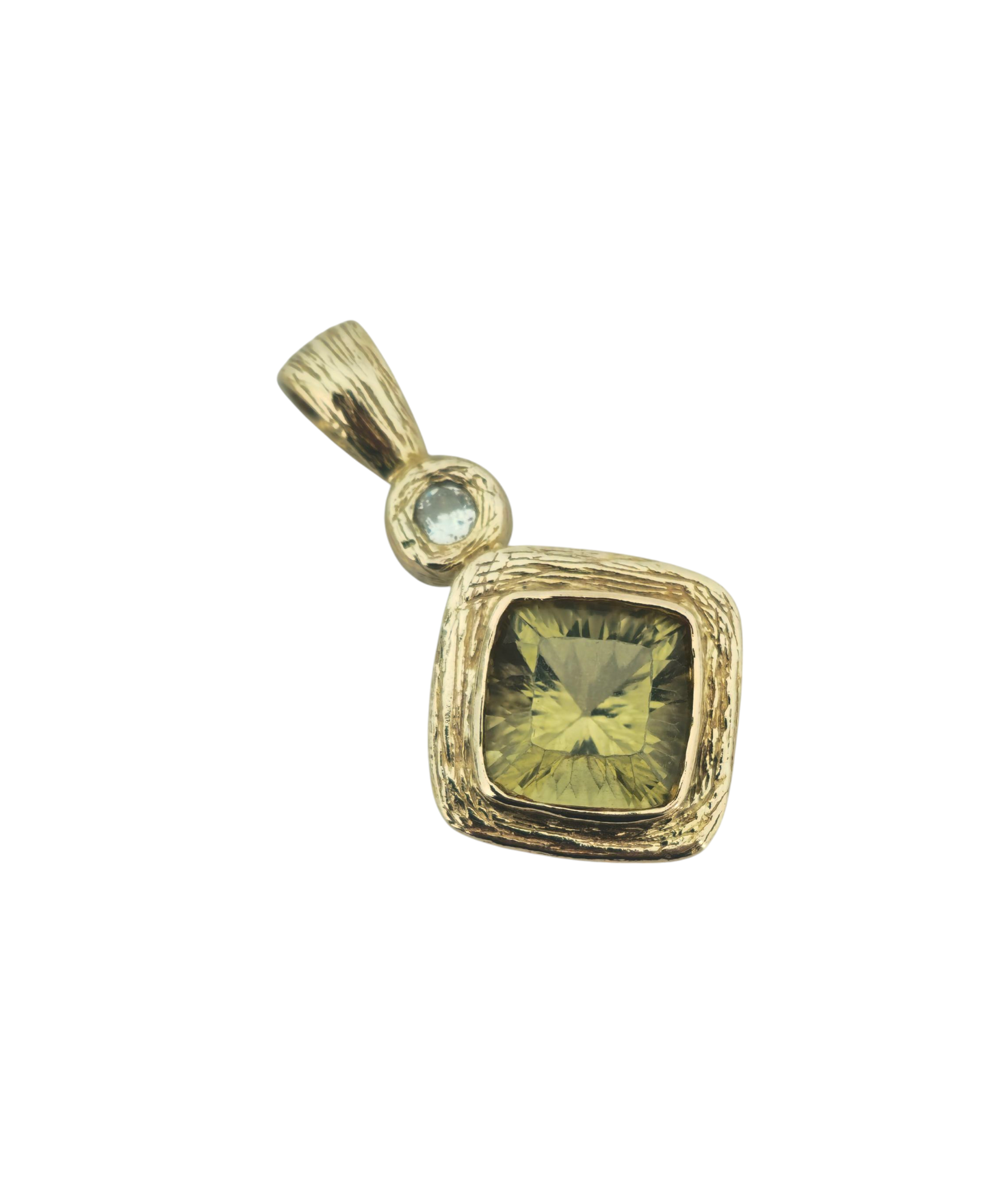 Handmade Peridot & Diamond Pendant in 14k Yellow Gold