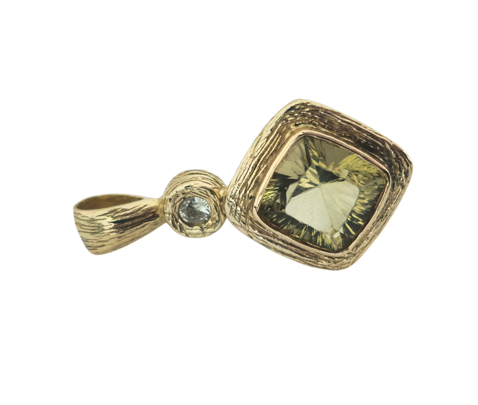 Handmade Peridot & Diamond Pendant in 14k Yellow Gold