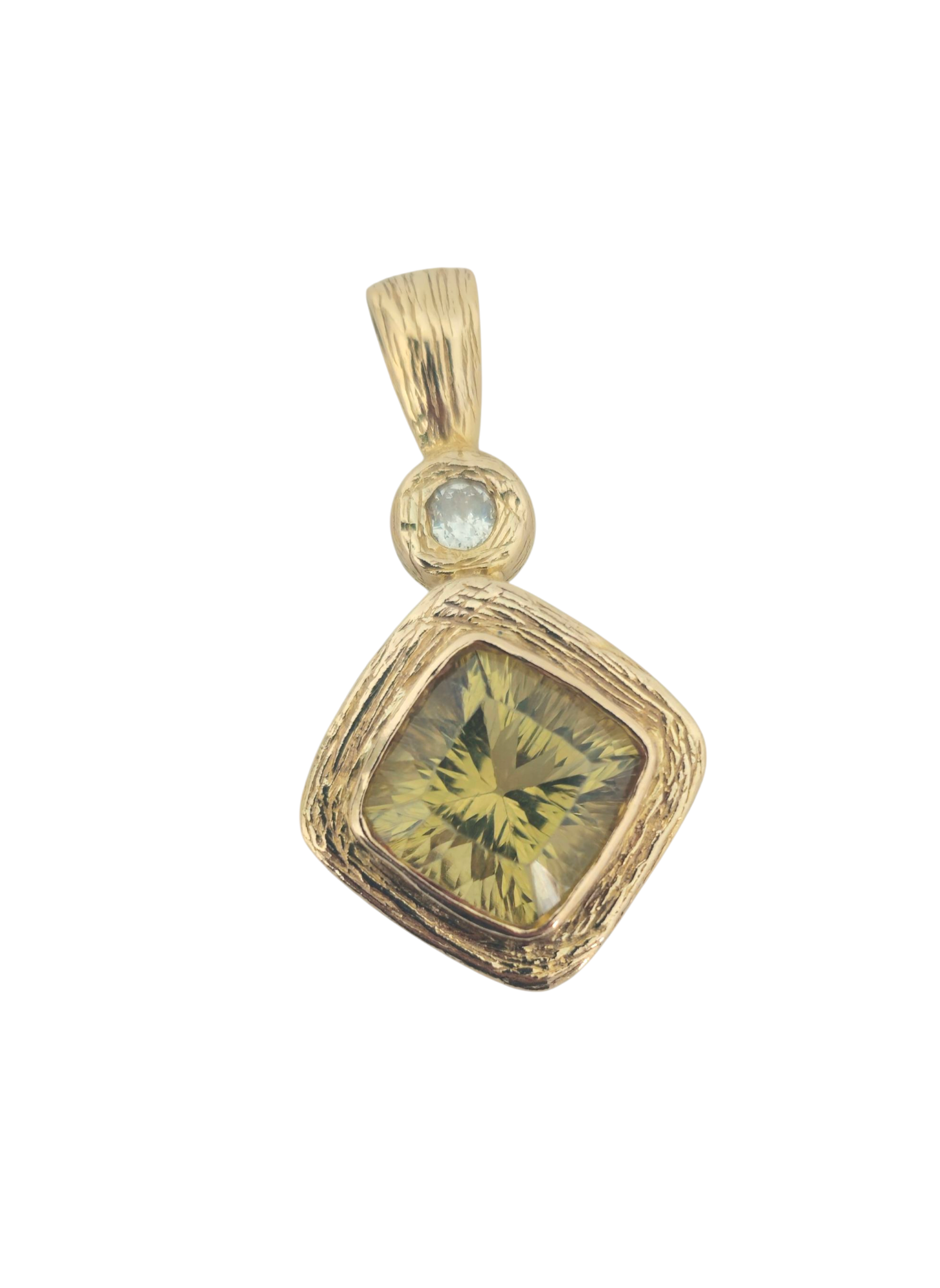 Handmade Peridot & Diamond Pendant in 14k Yellow Gold