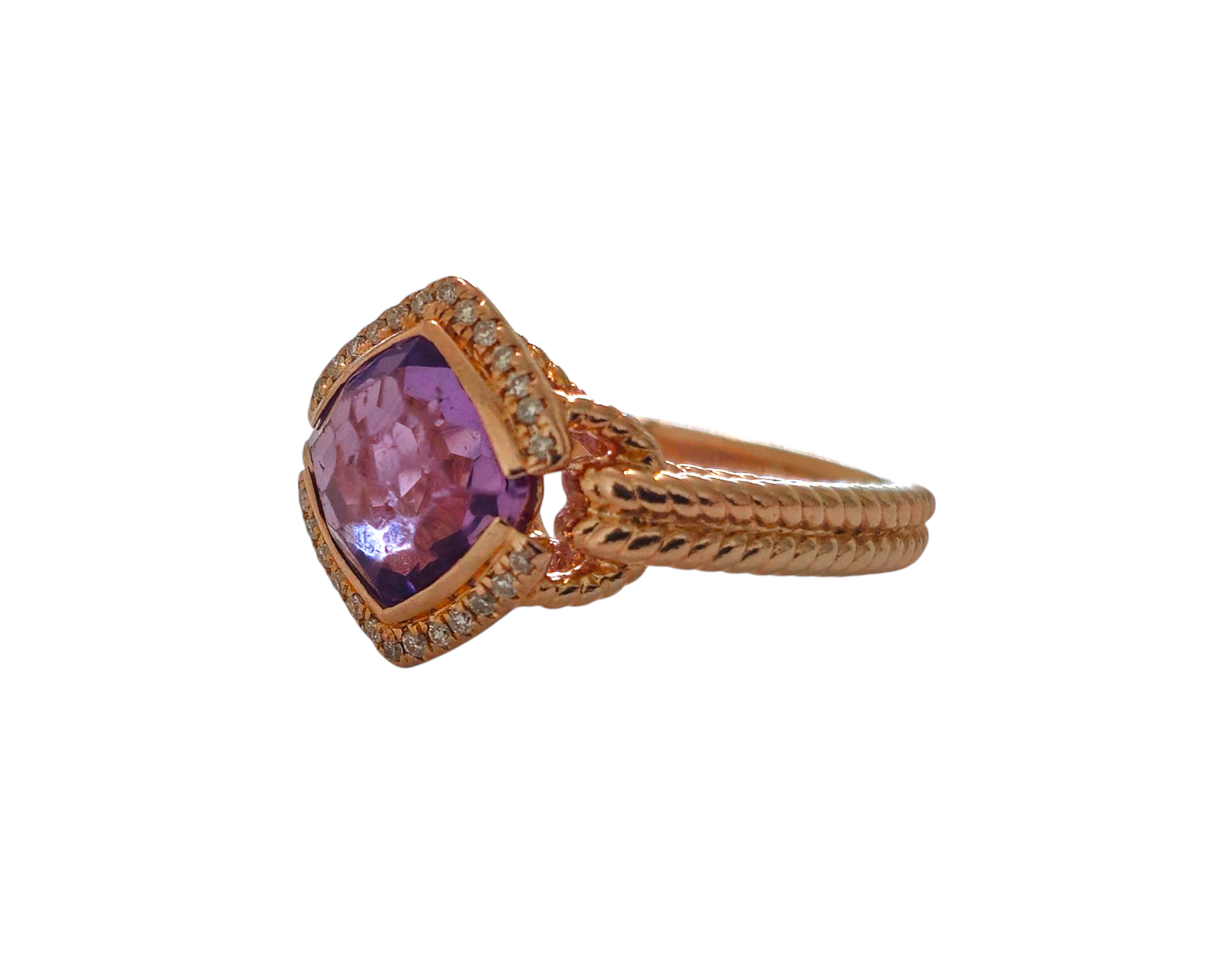 4 carat Amethyst & Diamond Ring 14k Rose Gold