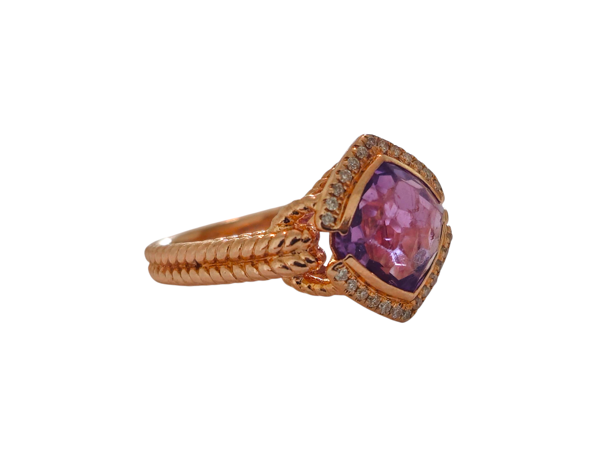 4 carat Amethyst & Diamond Ring 14k Rose Gold