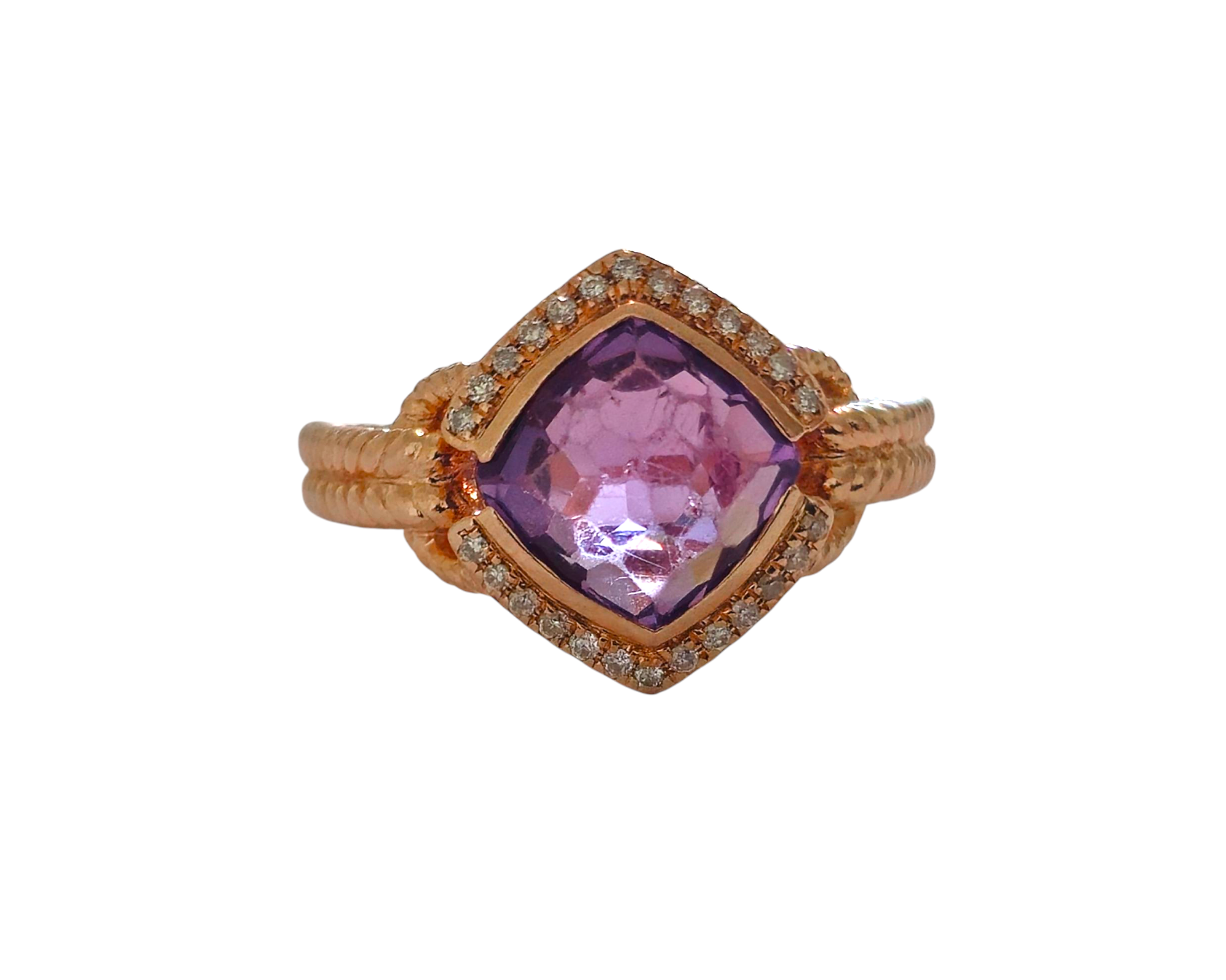 4 carat Amethyst & Diamond Ring 14k Rose Gold