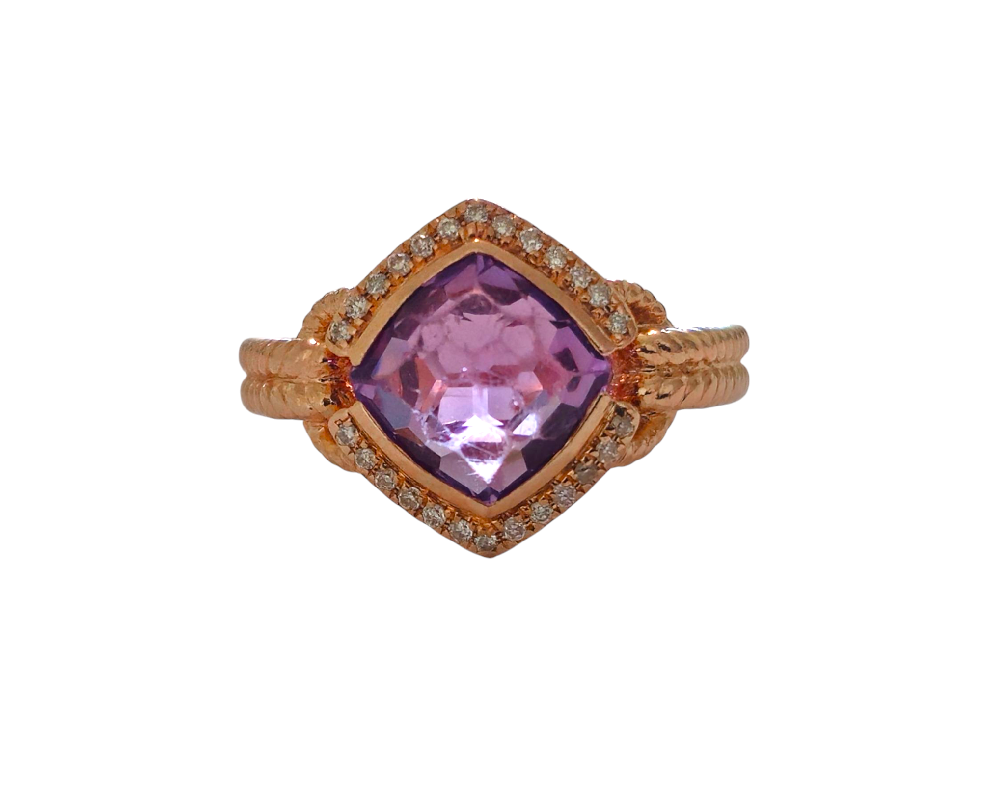 4 carat Amethyst & Diamond Ring 14k Rose Gold