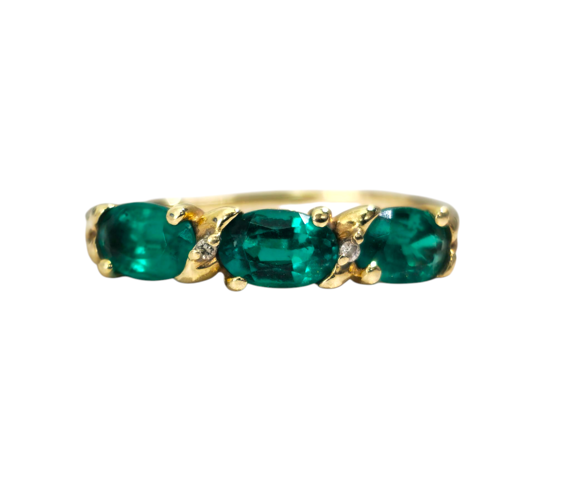 3 Stone Emerald Ring in 14k Gold