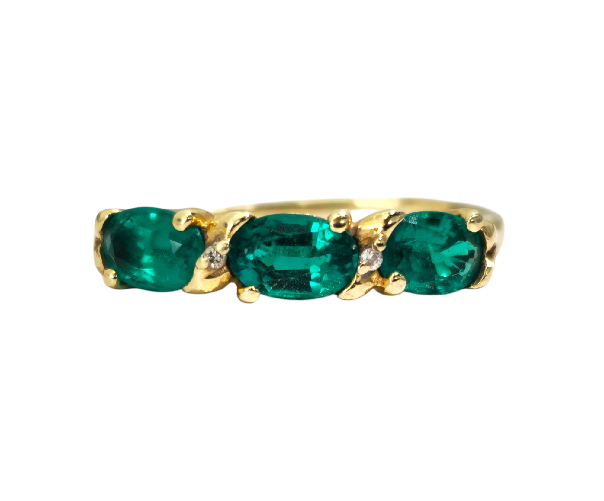 3 Stone Emerald Ring in 14k Gold