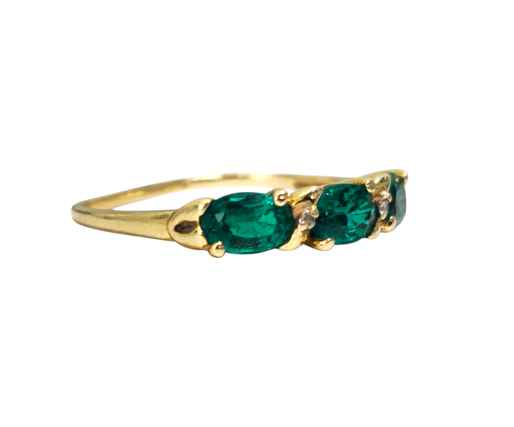 3 Stone Emerald Ring in 14k Gold