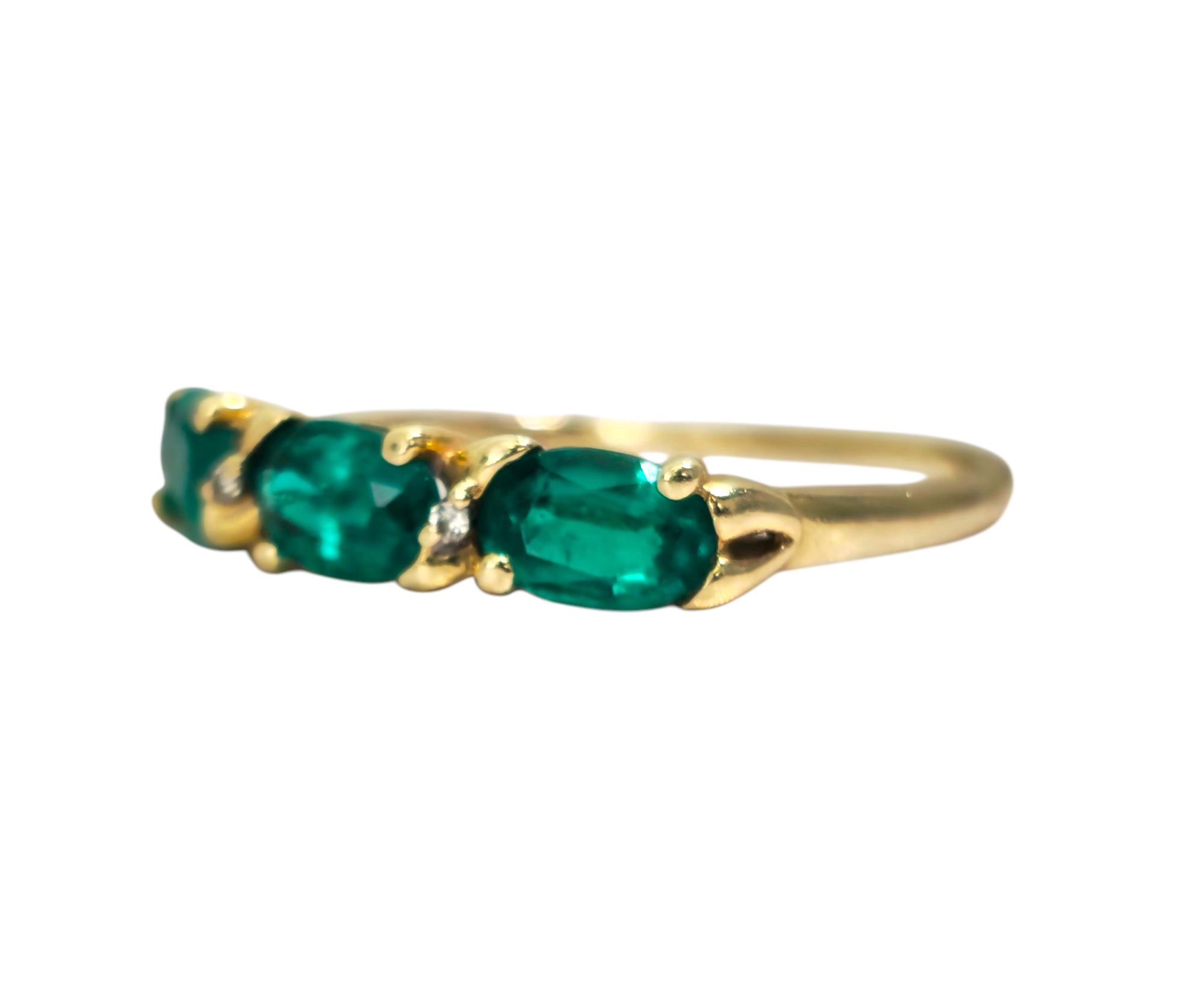 3 Stone Emerald Ring in 14k Gold