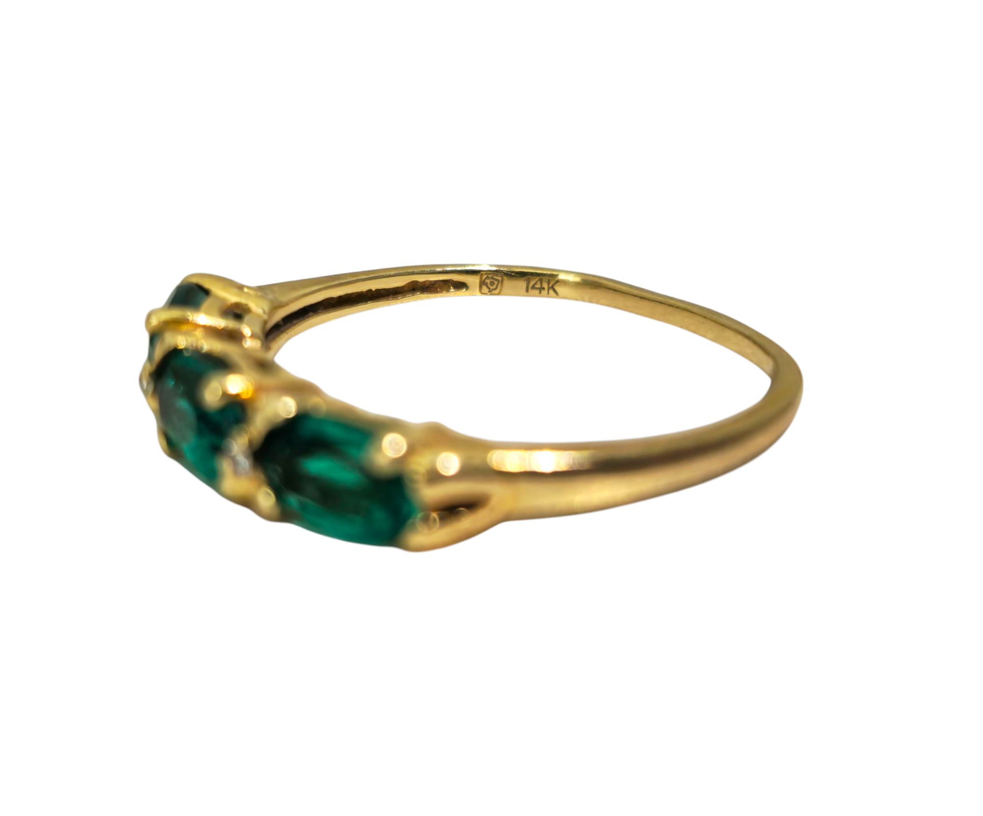 3 Stone Emerald Ring in 14k Gold