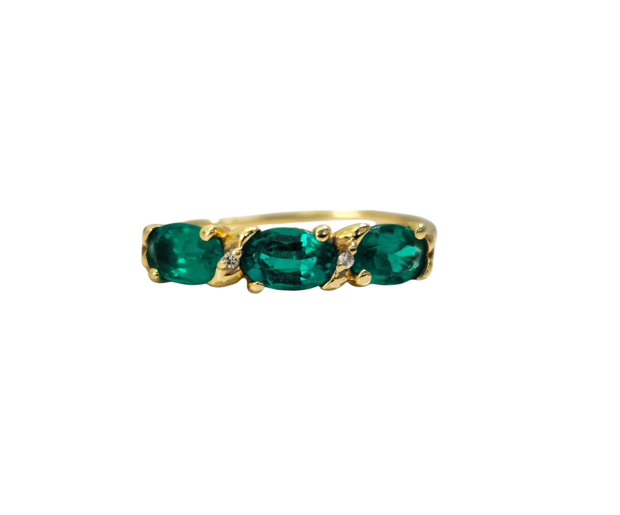 3 Stone Emerald Ring in 14k Gold