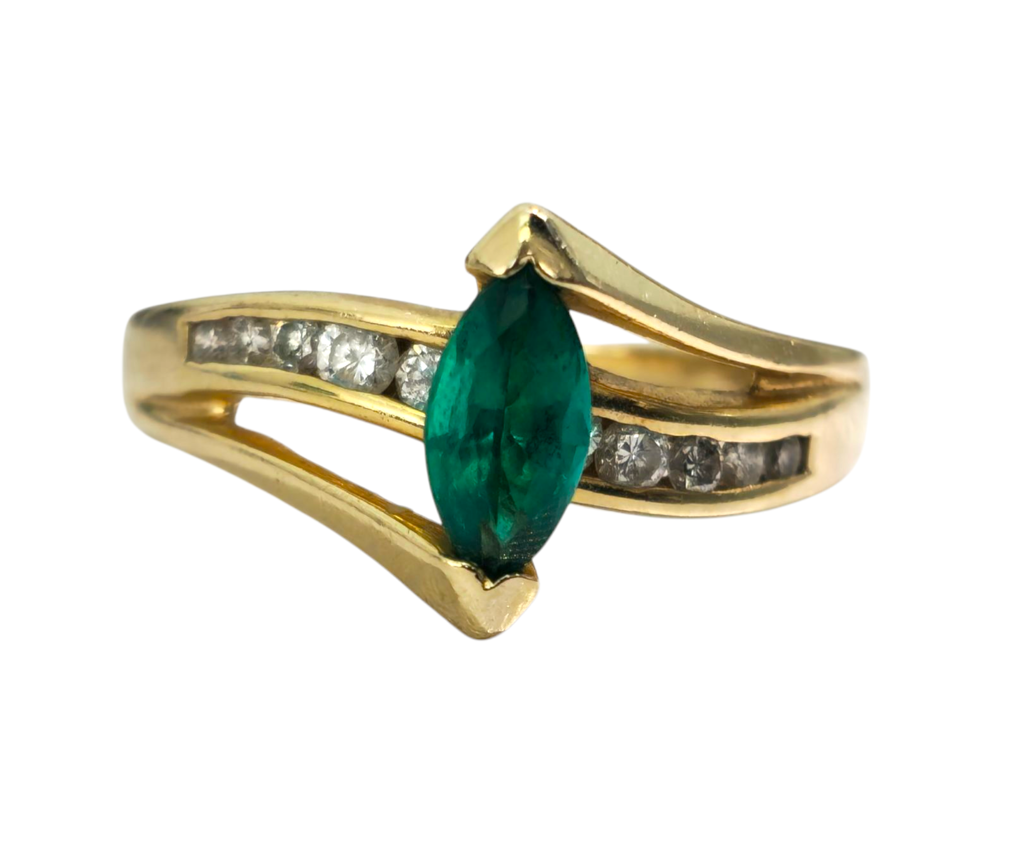 Marquise Emerald & Diamond RIng in 14k Gold
