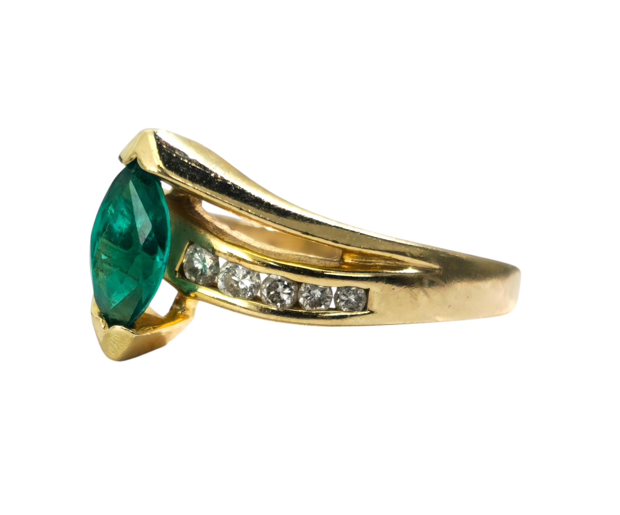 Marquise Emerald & Diamond RIng in 14k Gold