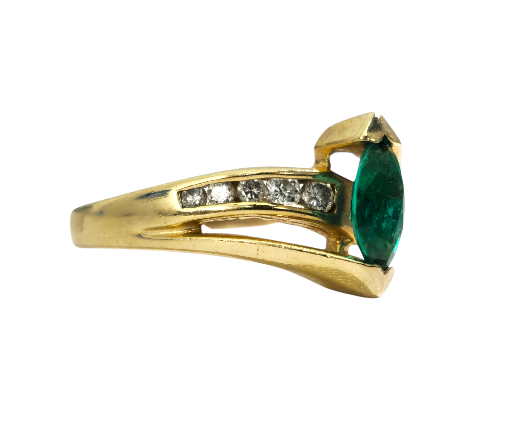 Marquise Emerald & Diamond RIng in 14k Gold