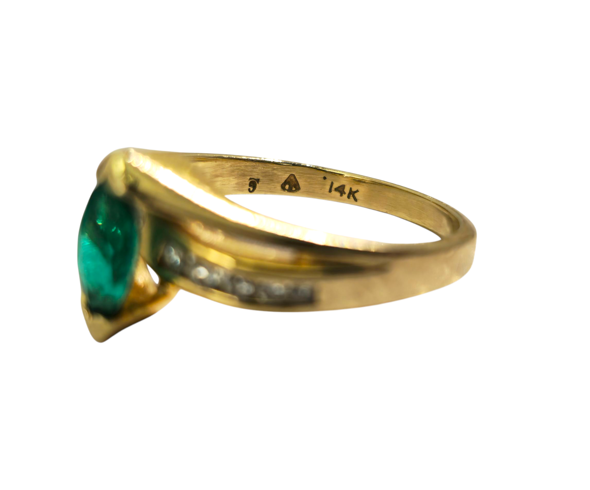 Marquise Emerald & Diamond RIng in 14k Gold