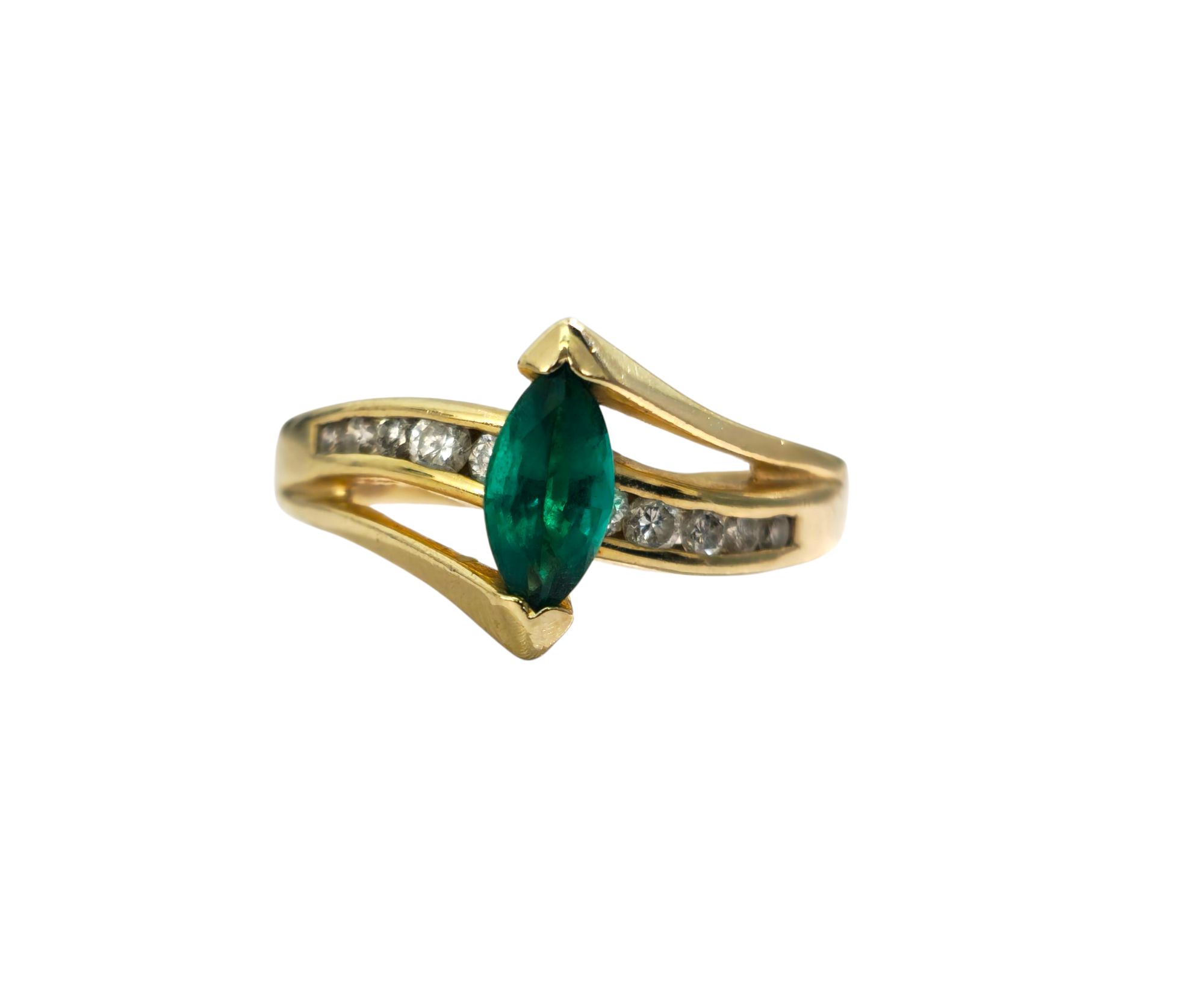 Marquise Emerald & Diamond RIng in 14k Gold