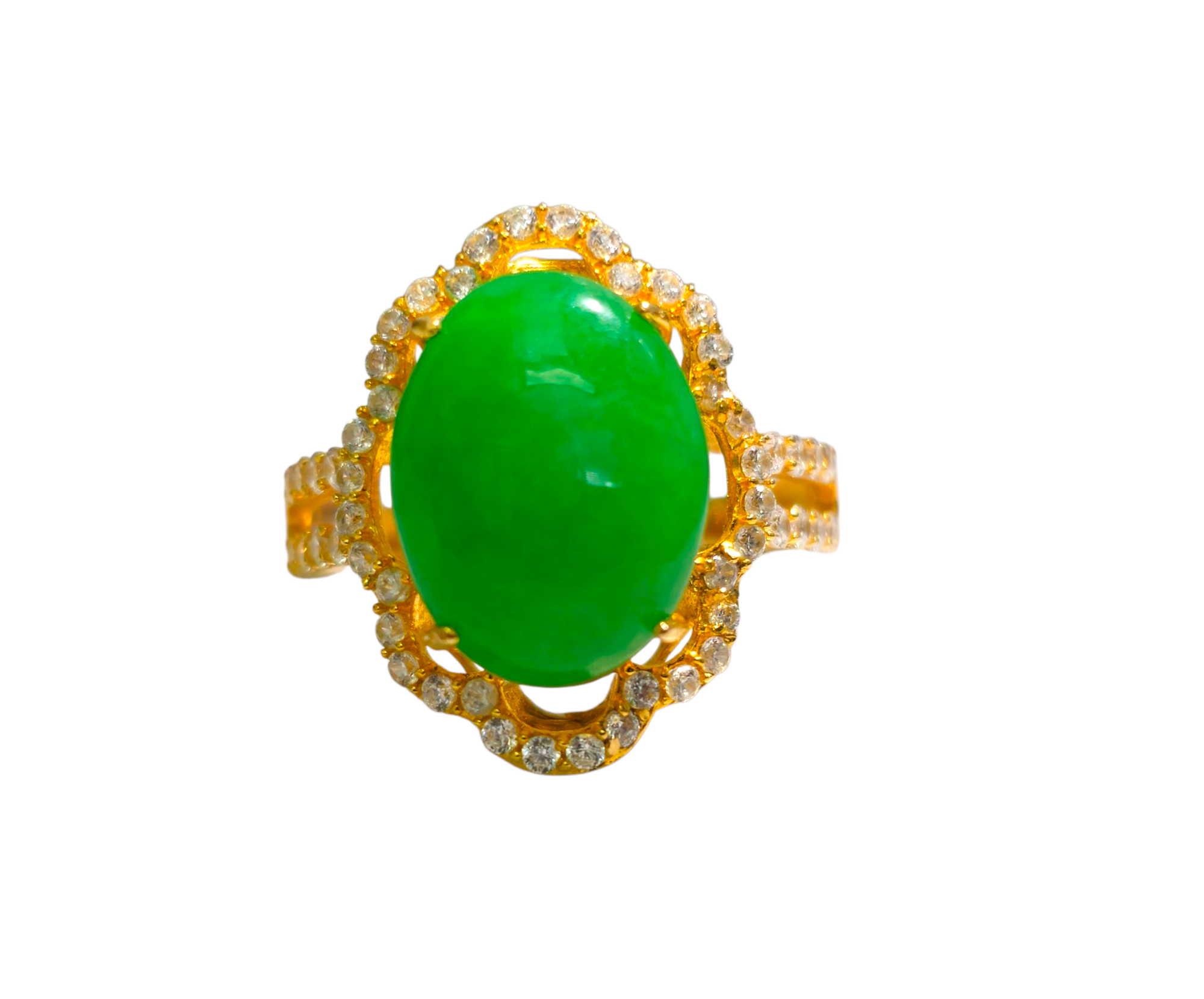 Jade & Diamond Ring in 18k Yellow Gold.