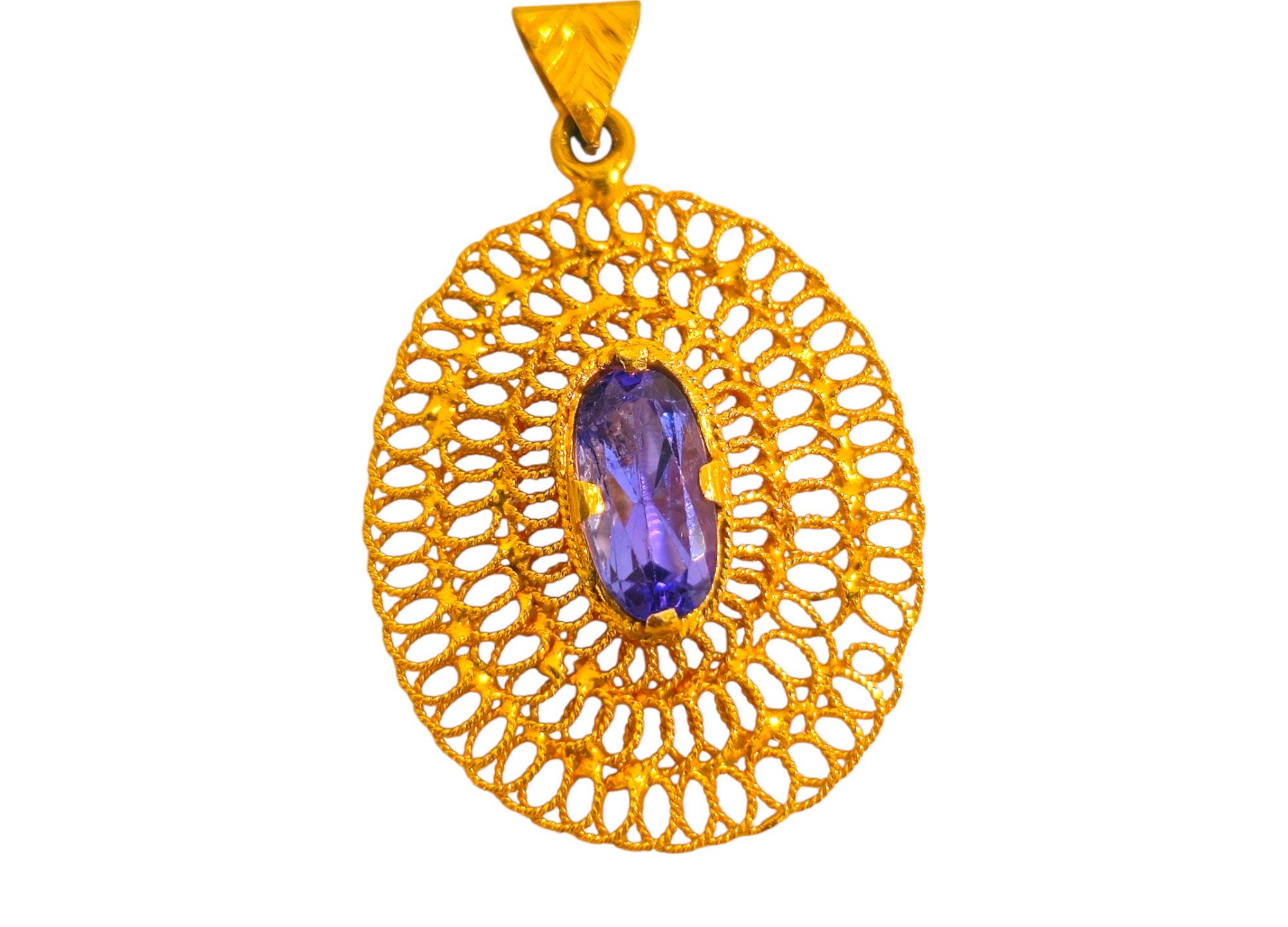 Rare Middle Eastern 3 Carat Tanzanite Pendant in 20k Gold