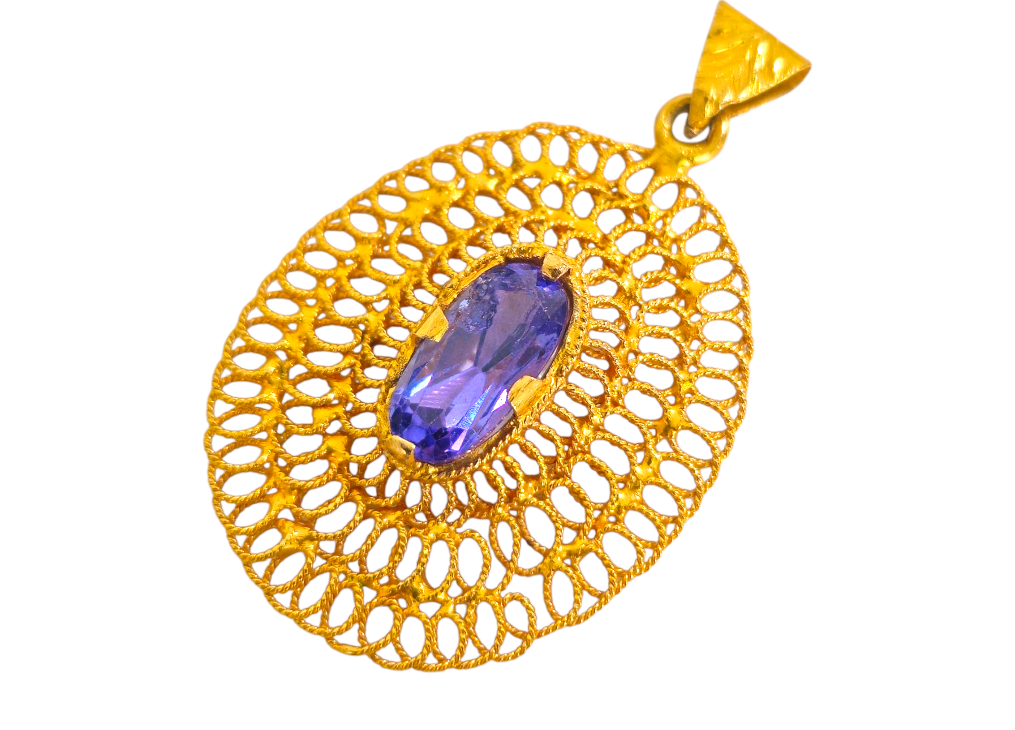 Rare Middle Eastern 3 Carat Tanzanite Pendant in 20k Gold
