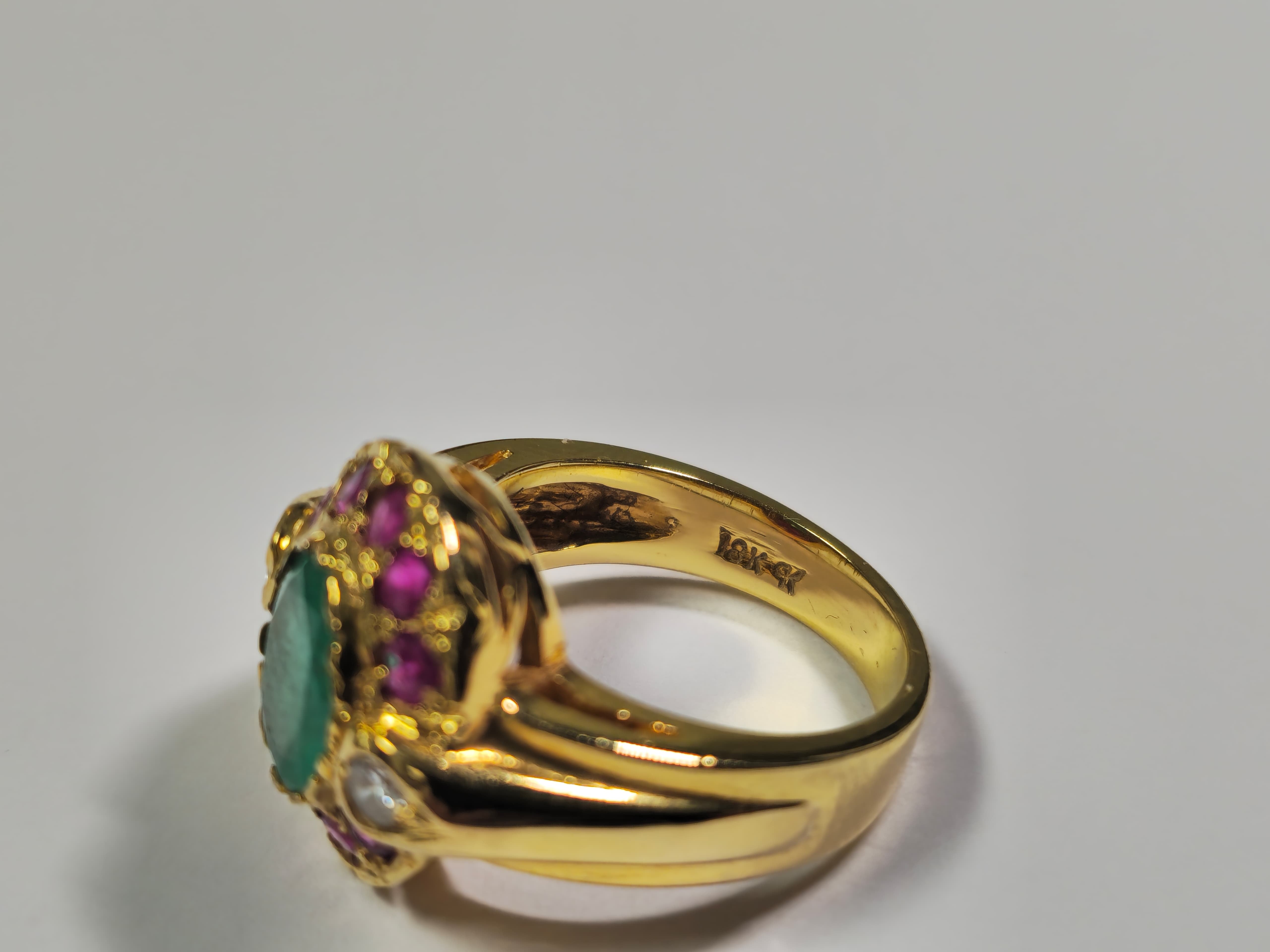 2.4ct Emerald,  Ruby and Diamond Ring in 18k Gold
