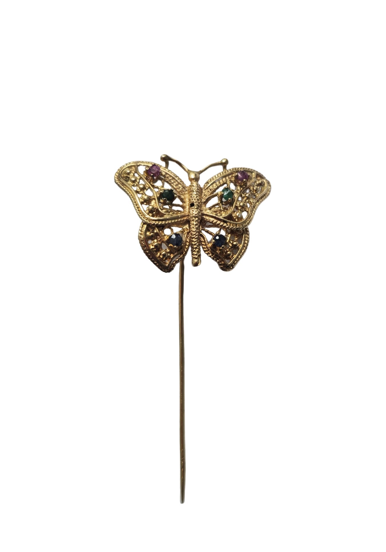 Butterlfy Motif Multi Gemstone Pin in 18k Yellow gold