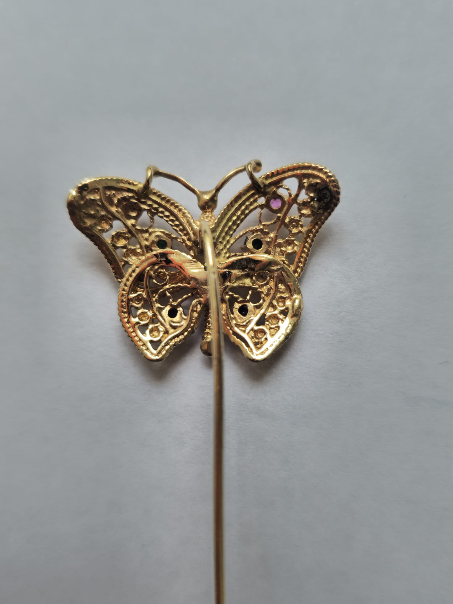 Butterlfy Motif Multi Gemstone Pin in 18k Yellow gold