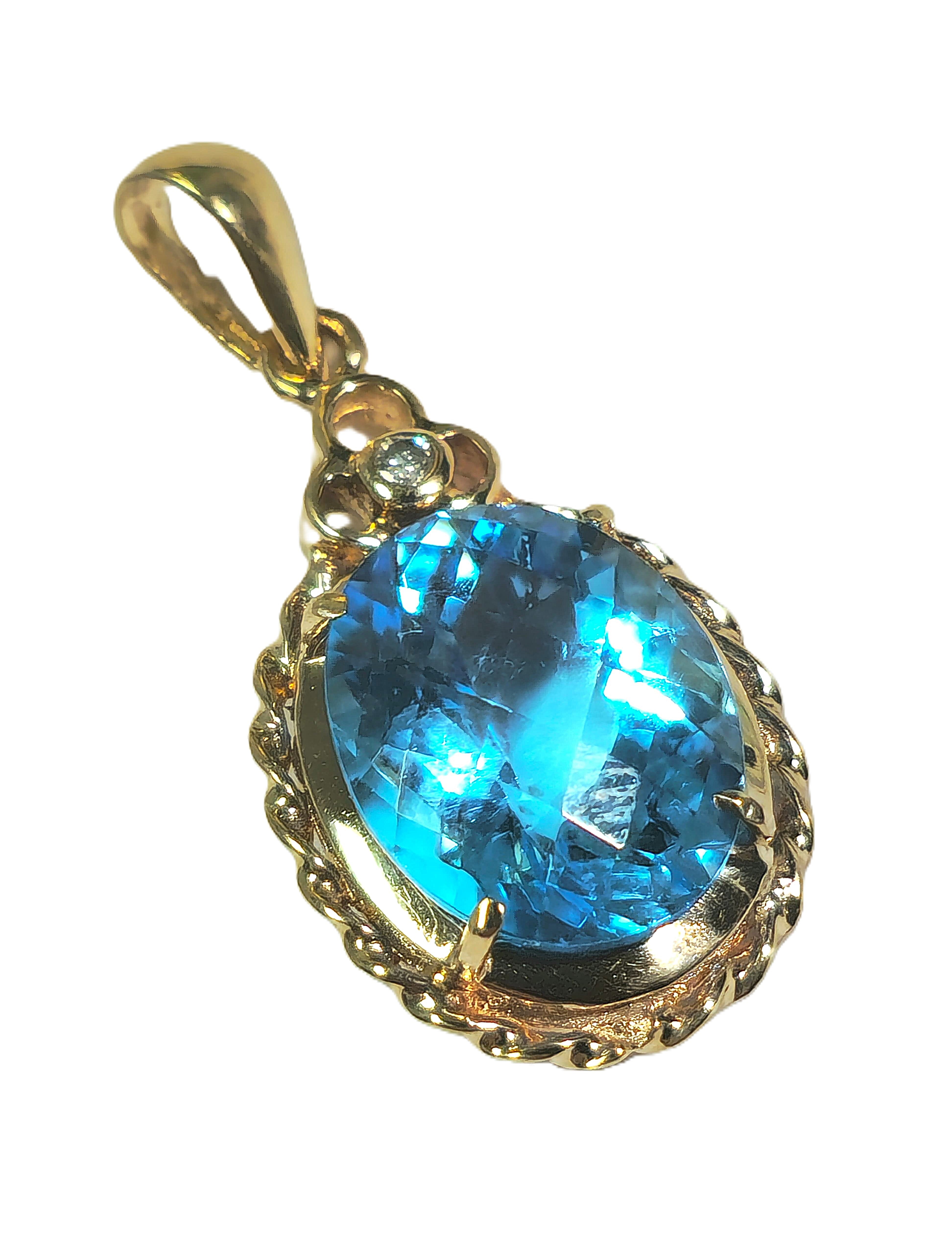 Vintage 3.50ct Aquamarine & Diamond Pendant in 14k Gold