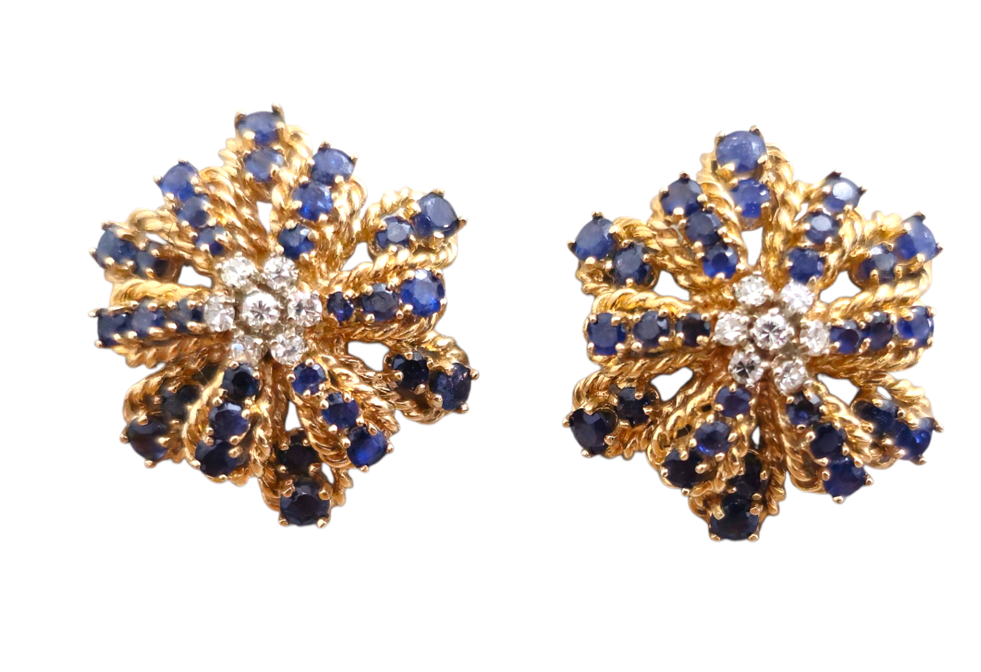 Vintage Blue Sapphire & Diamond Earrings in 14k Gold