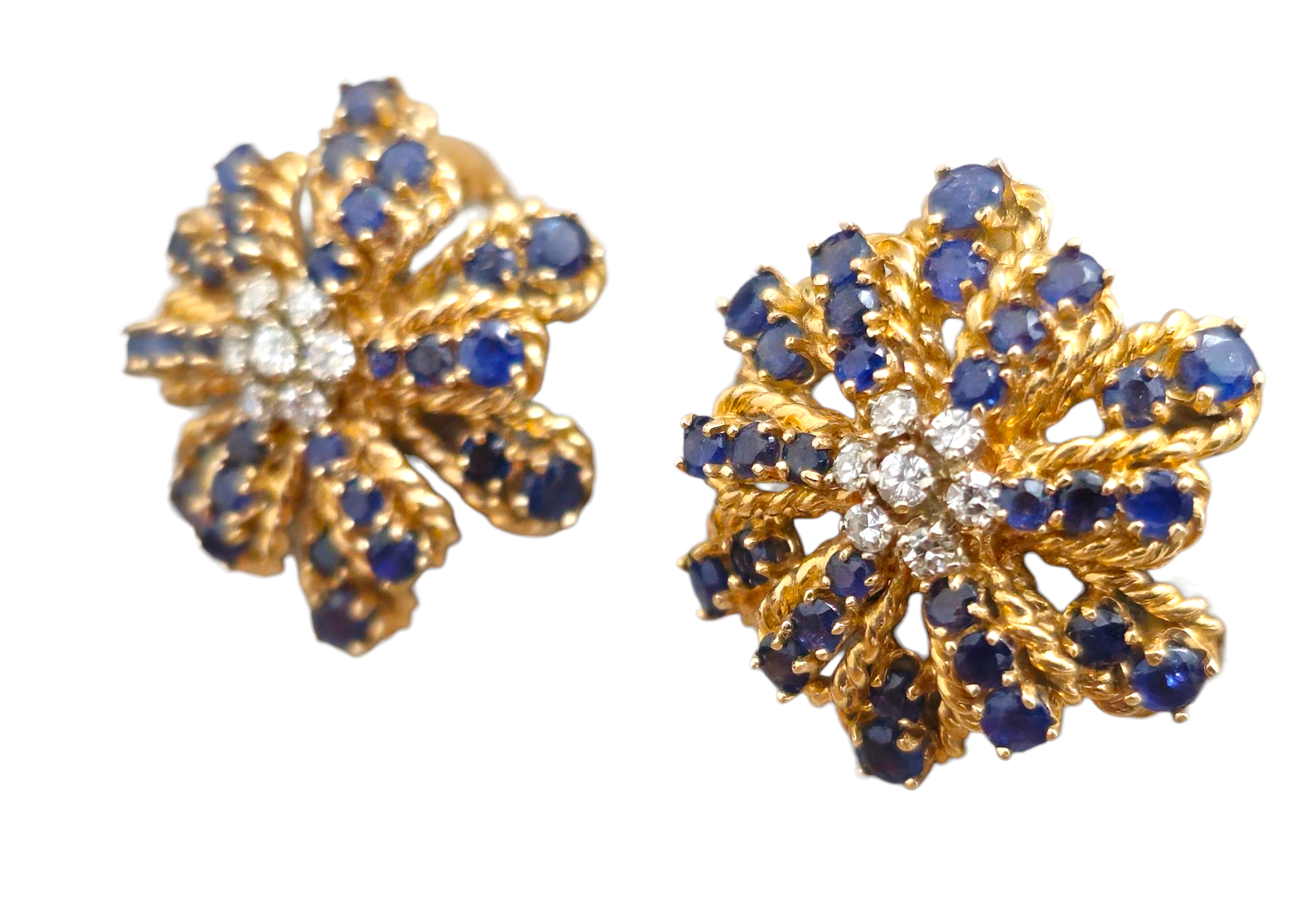 Vintage Blue Sapphire & Diamond Earrings in 14k Gold