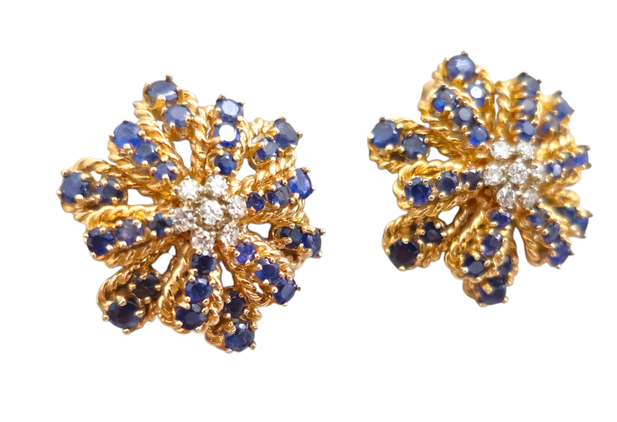 Vintage Blue Sapphire & Diamond Earrings in 14k Gold