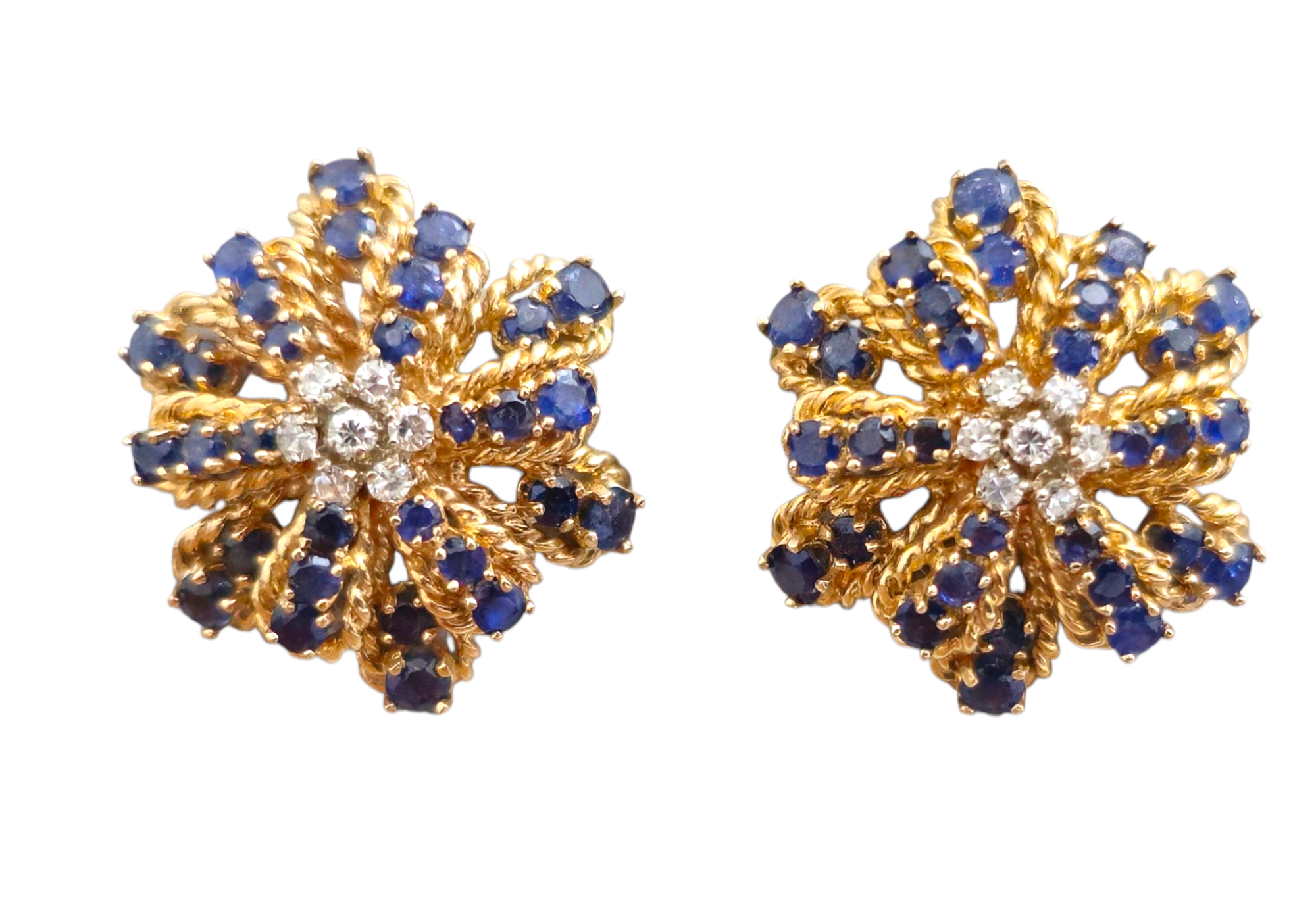 Vintage Blue Sapphire & Diamond Earrings in 14k Gold