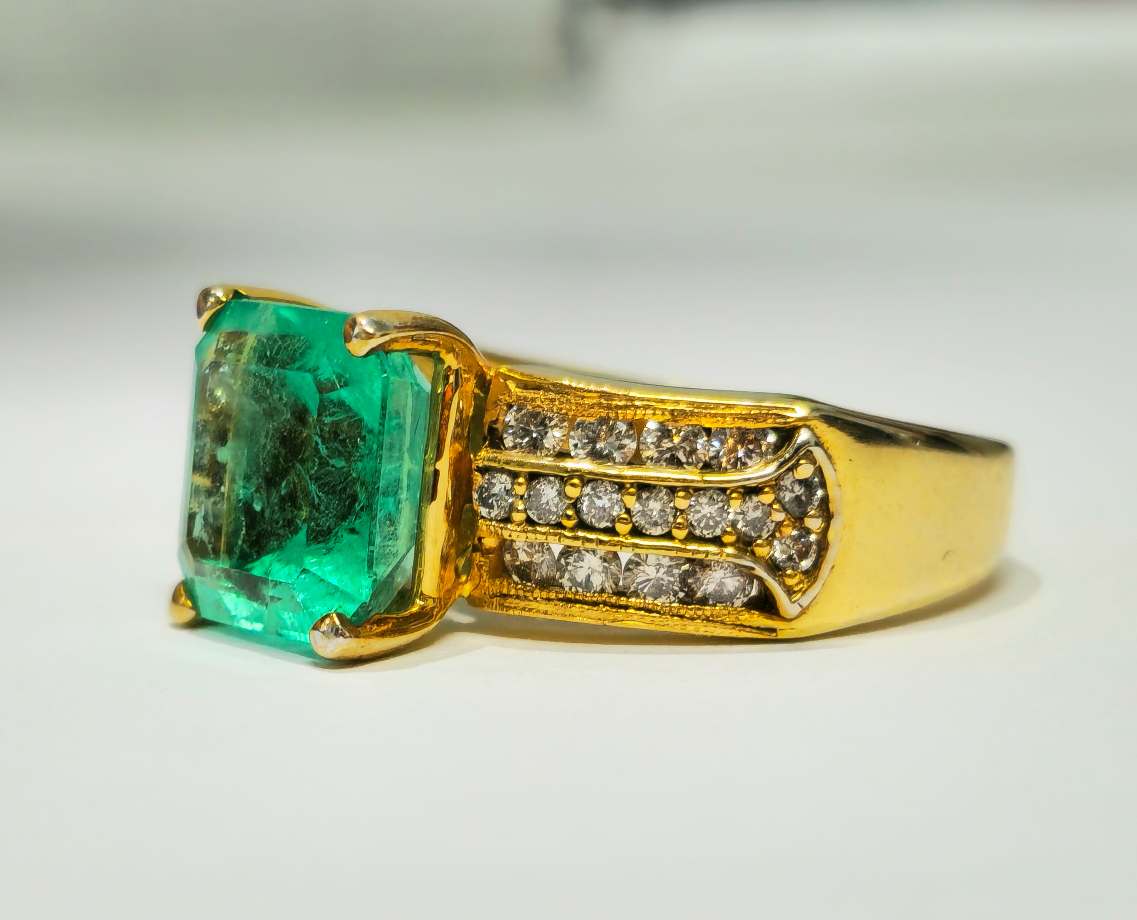 Natural 6.00 Carat Colombian Emerald and Diamond Ring