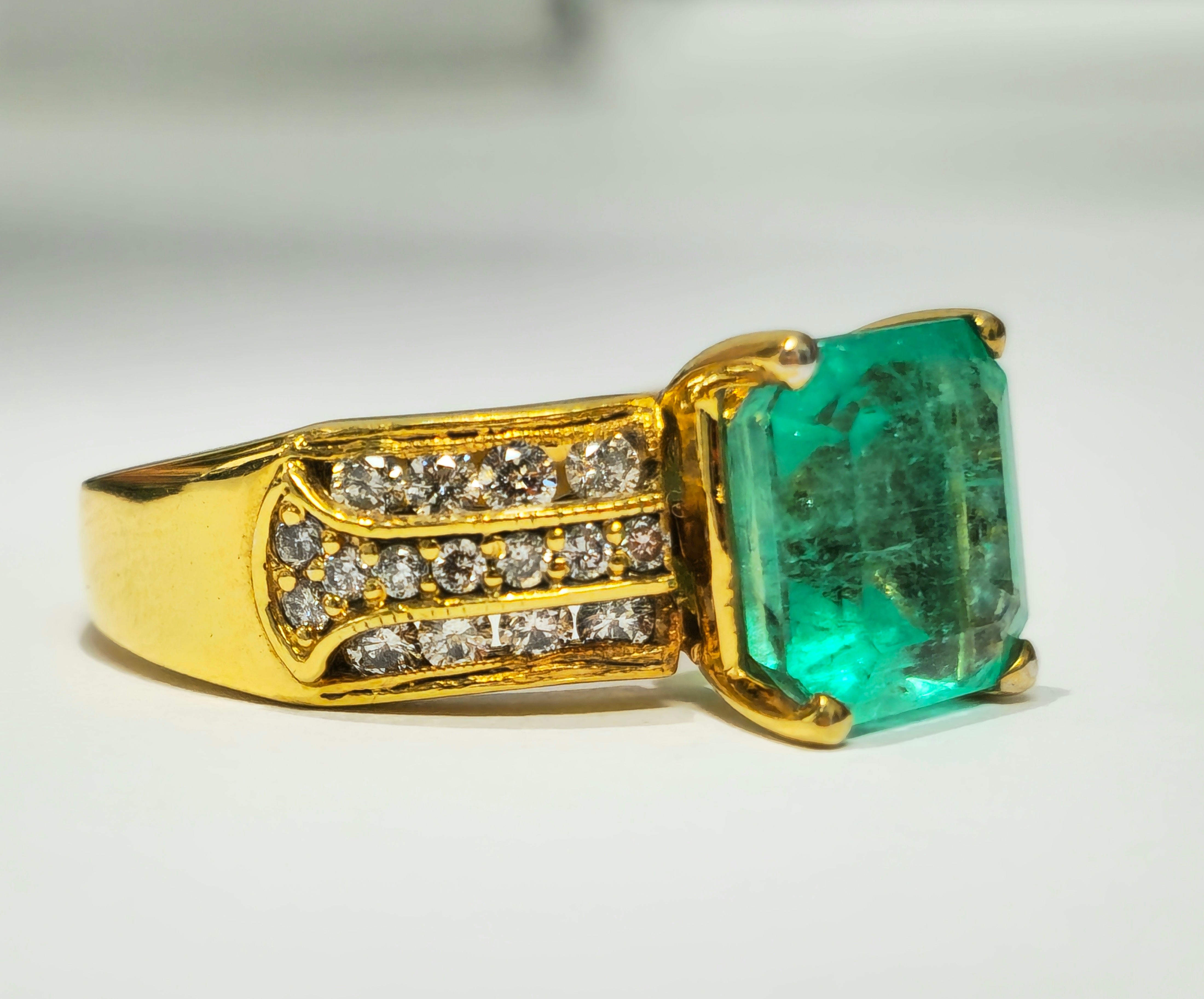 Natural 6.00 Carat Colombian Emerald and Diamond Ring