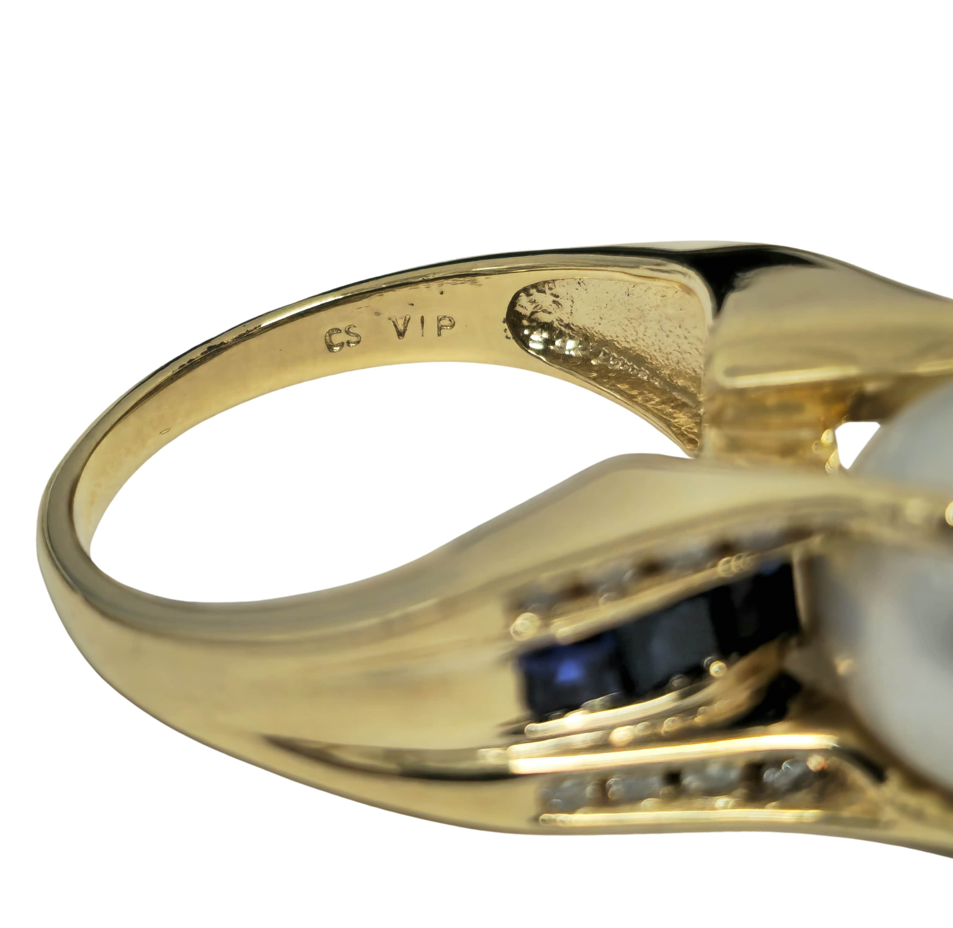 Blue Sapphire and Diamond 10k Gold Pearl Ring