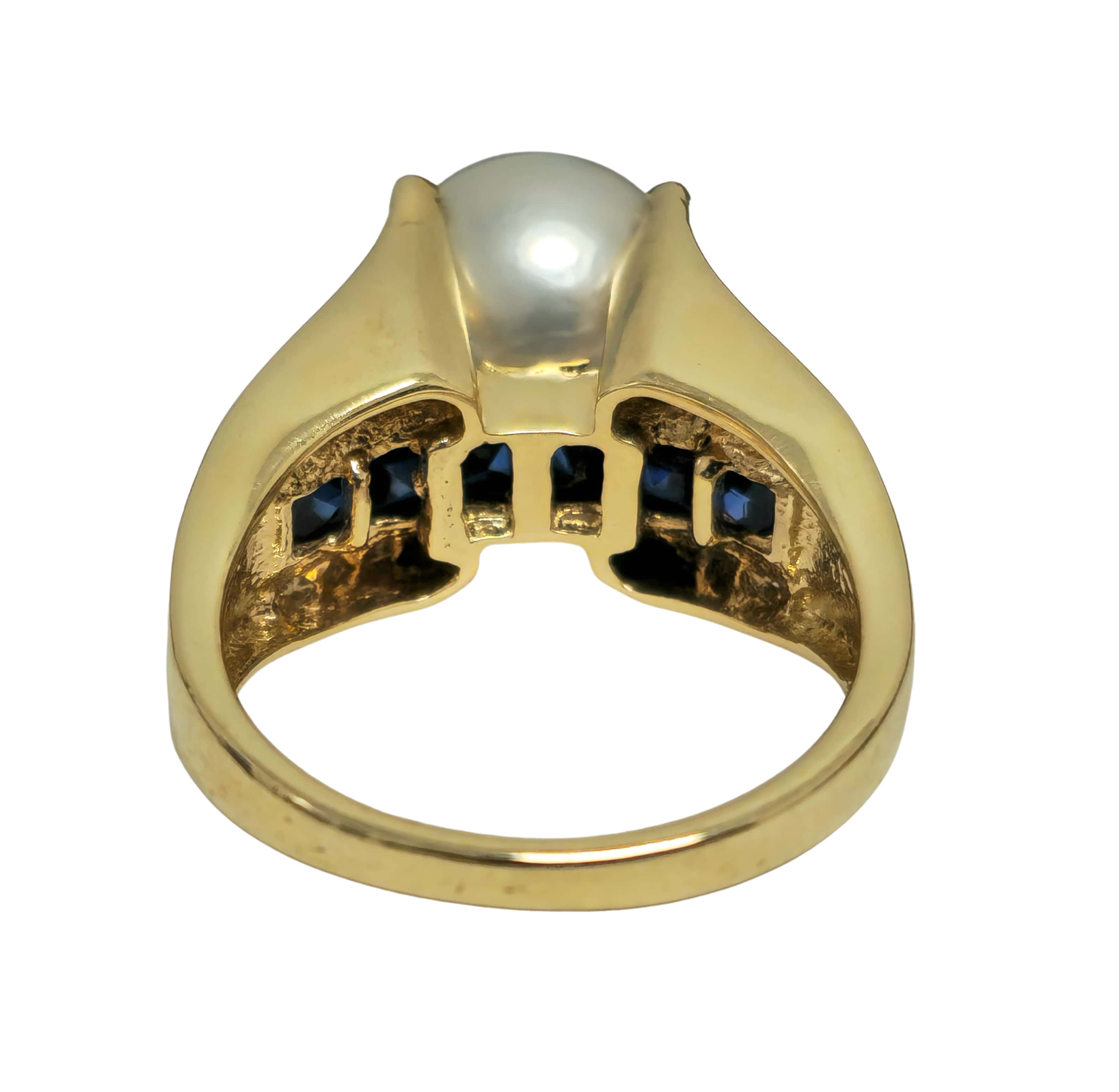 Blue Sapphire and Diamond 10k Gold Pearl Ring