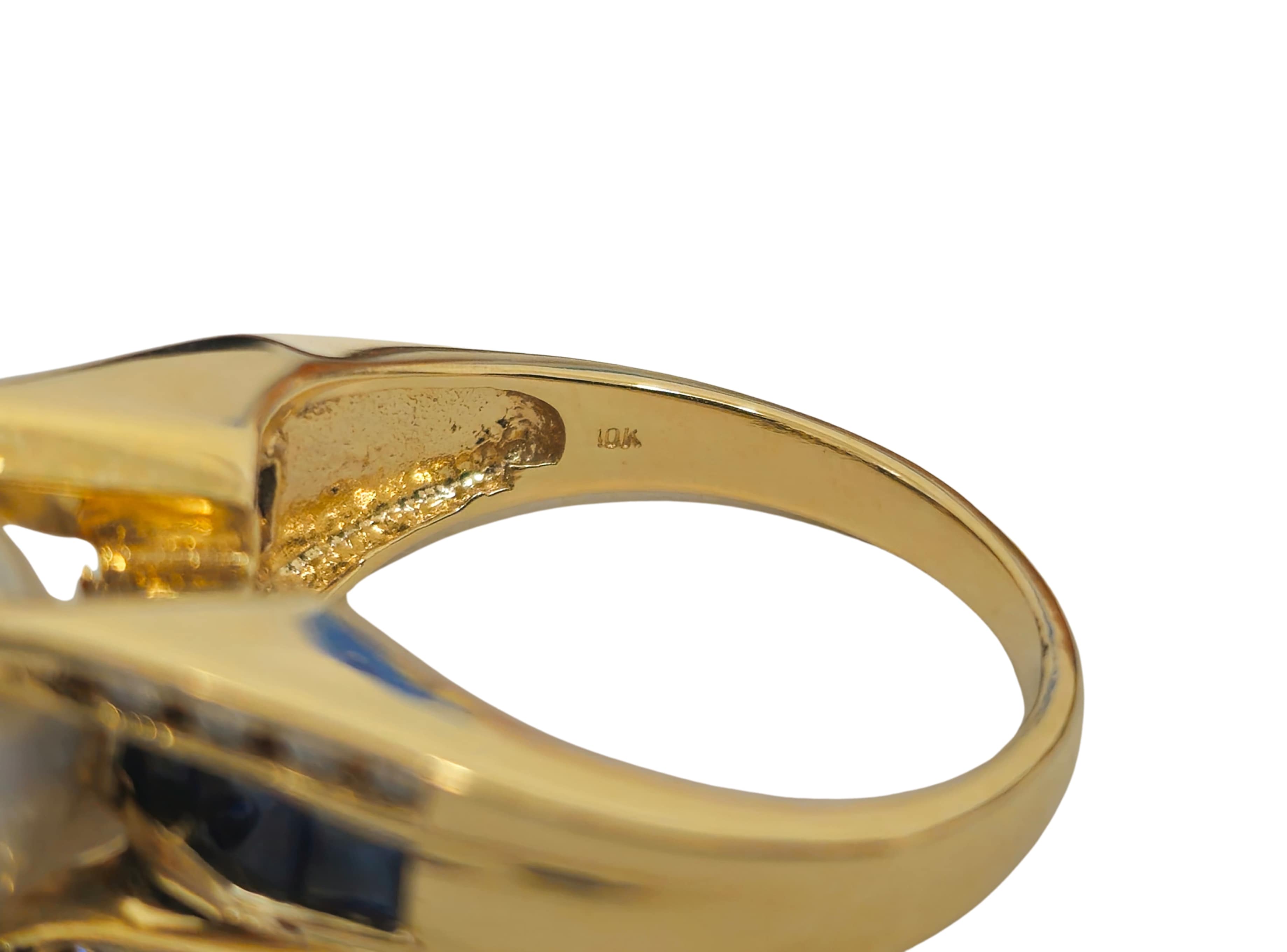 Blue Sapphire and Diamond 10k Gold Pearl Ring