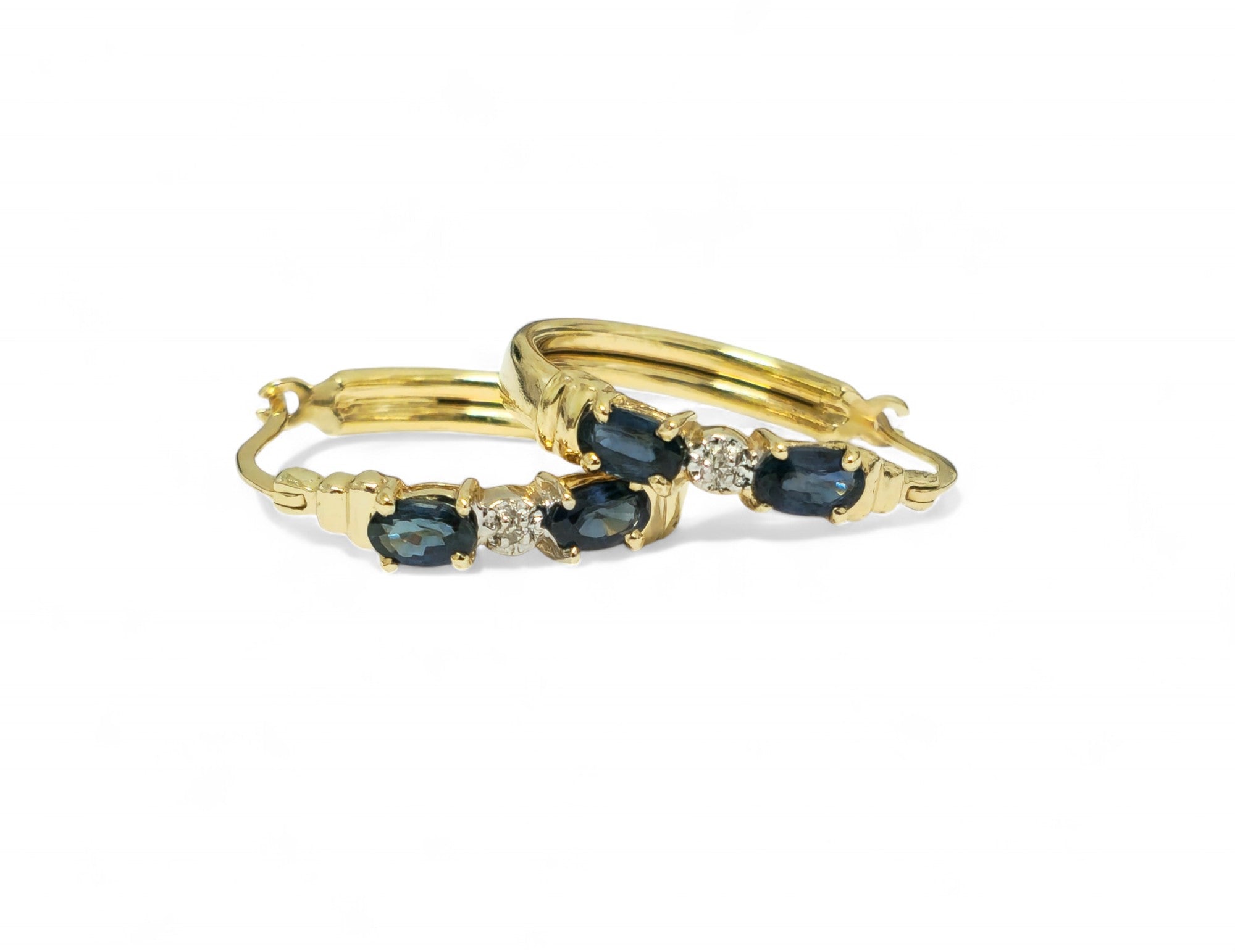 Art Deco Vintage Blue Sapphire Earrings For Her in 10k Gold