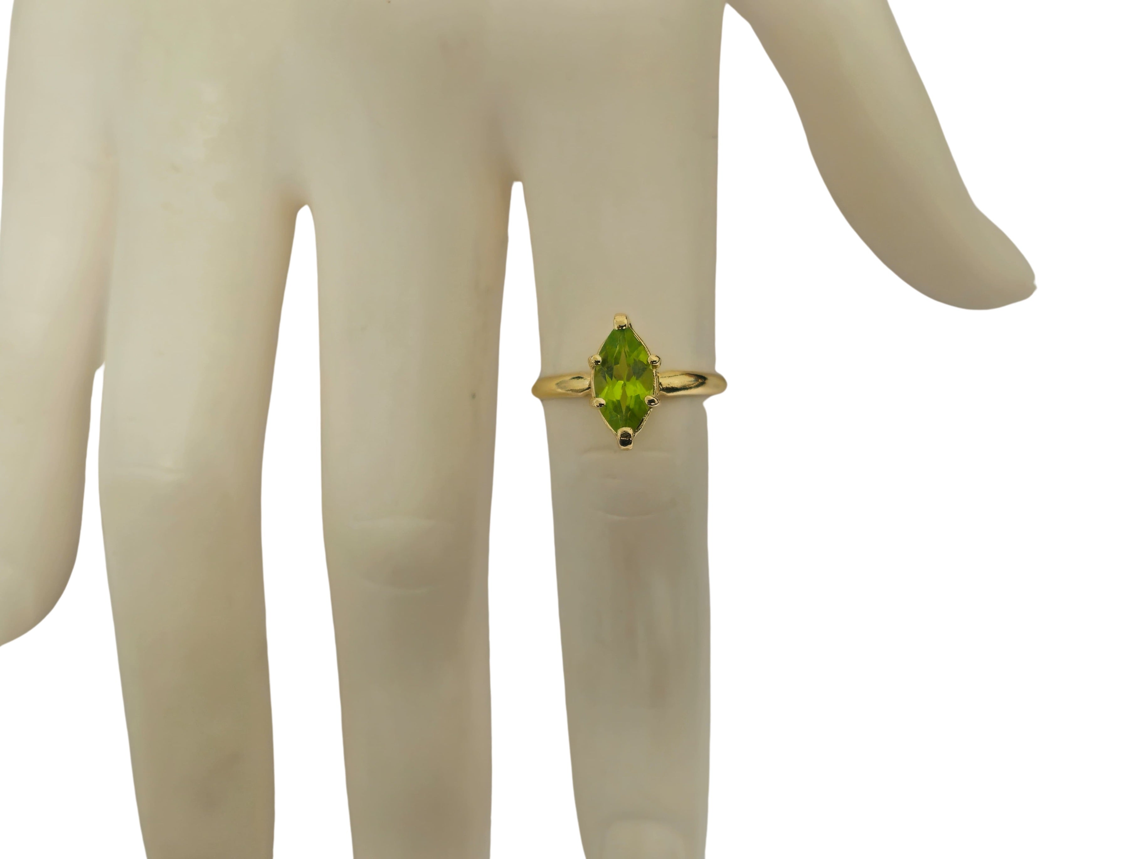 10k Gold Marquise Green Peridot Solitaire Ring