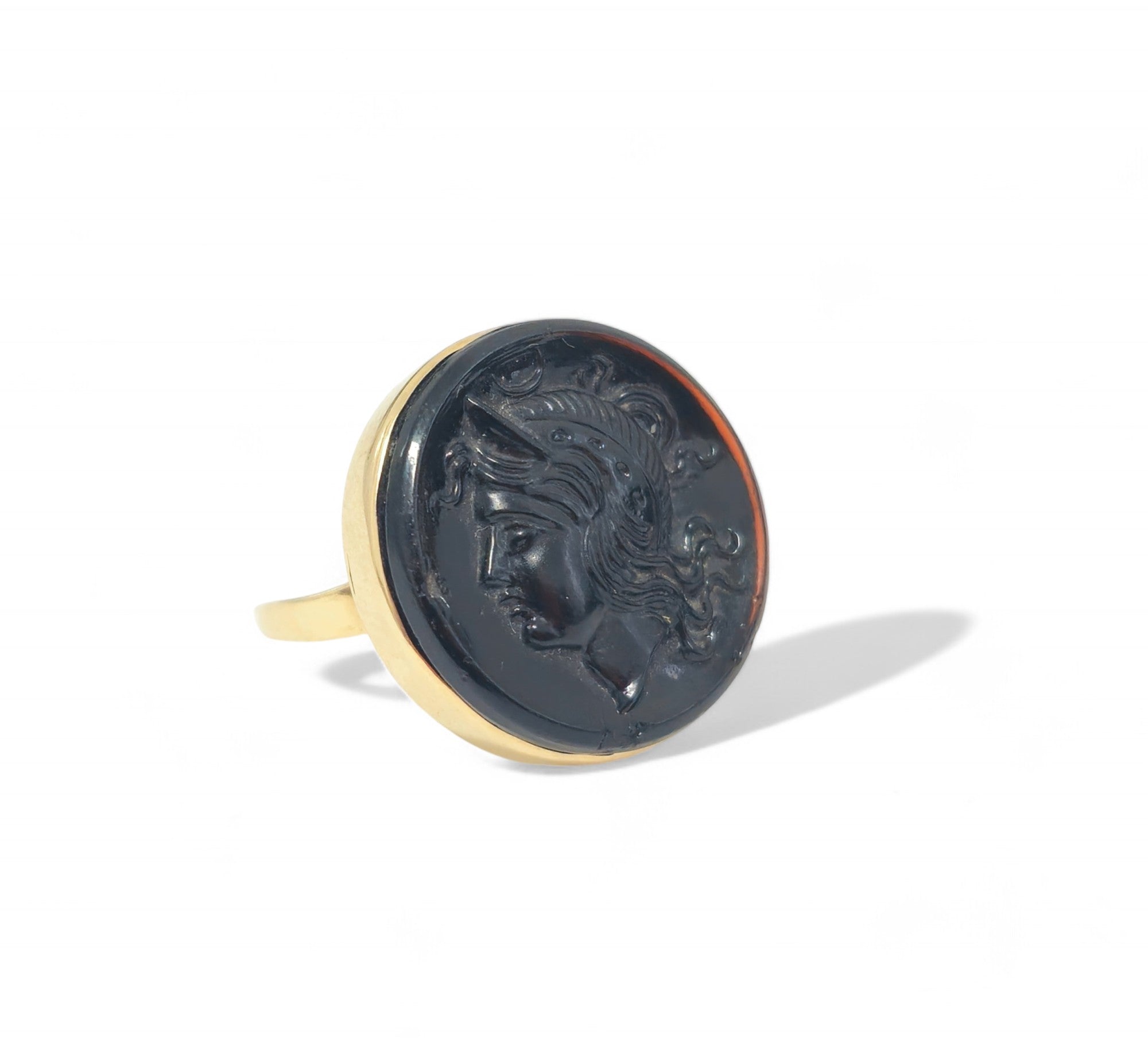 14k Yellow Gold Black Agate Cameo Ring For Womens