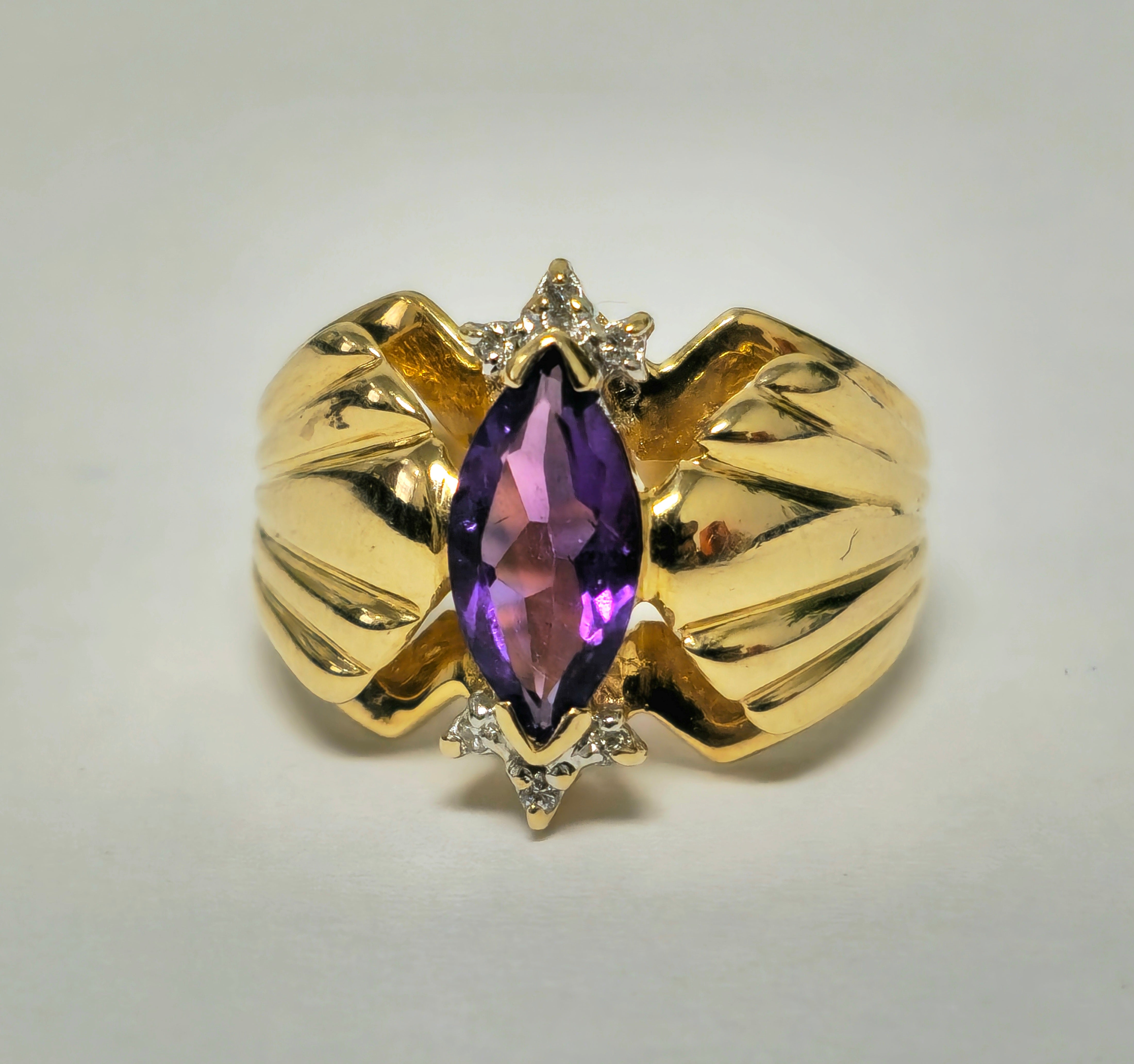 Victorian Style 2.30 Carat Amethyst & Diamond Cocktail Ring 14k Gold